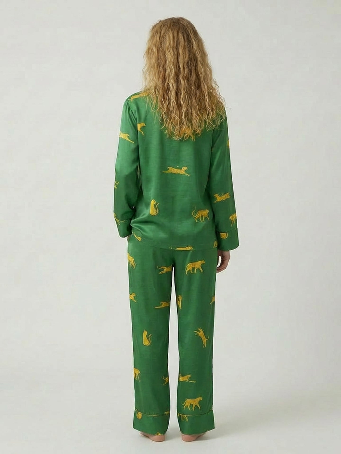 Signature Printed Silk Pajama Set#color_Dark Green