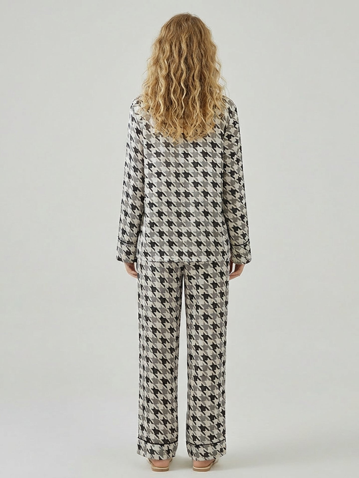 Black and White Houndstooth Pajama Set#color_checkered pattern