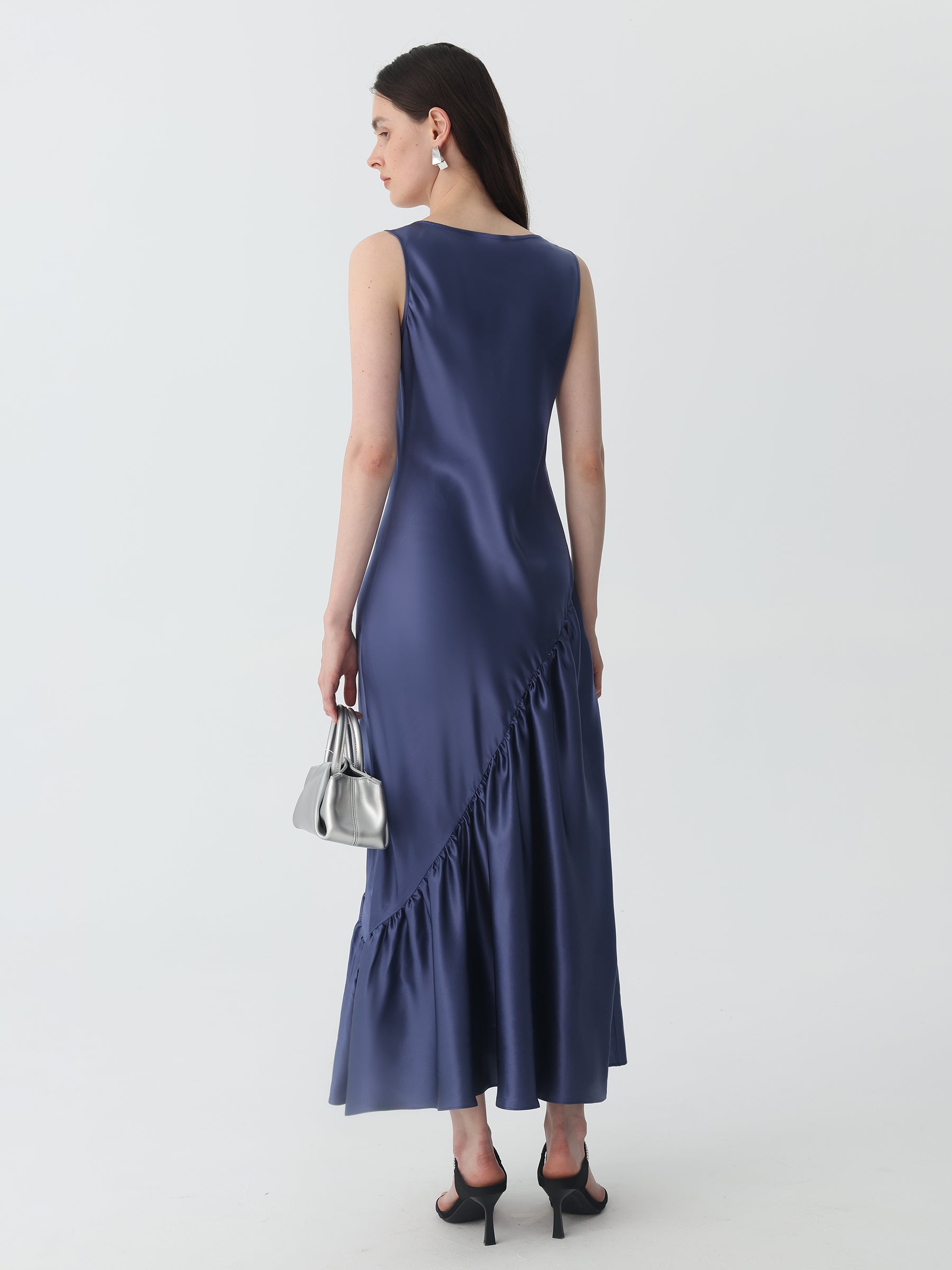 U-Neck Pleated Midi-Dress