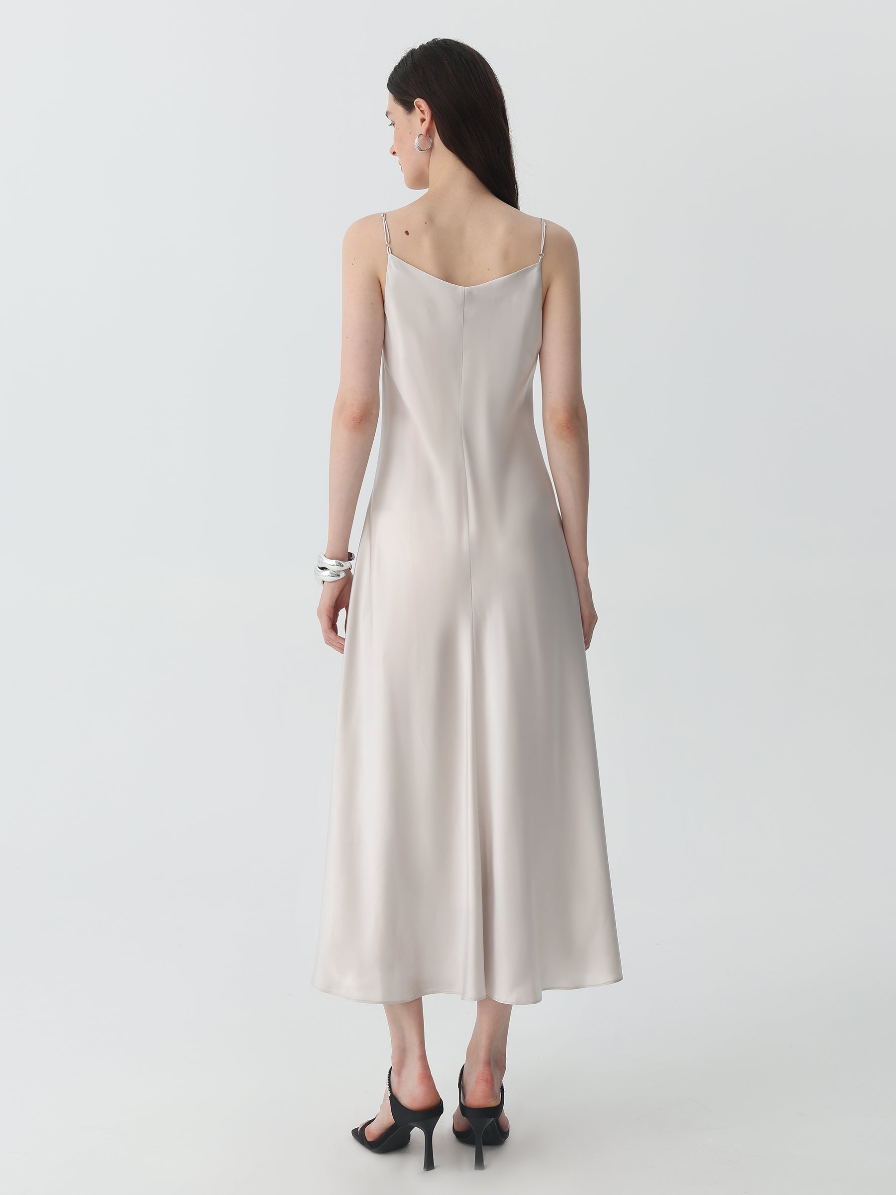 Pure Silk V-Neck Cami Dress - Slip Dress / Lingerie Inspired Gray Brown / XS Pure Silk V-Neck Cami Dress - Slip Dress / Lingerie Inspired Gray Brown / XS