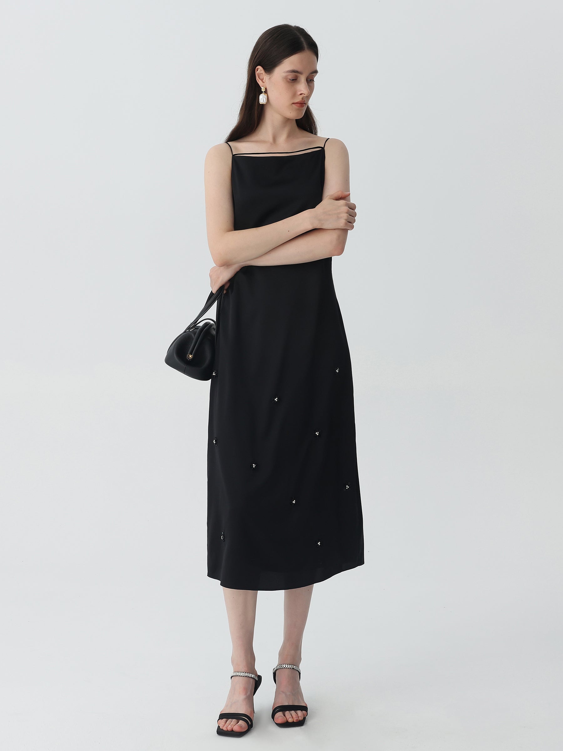 Beaded Midi Dress in Silk