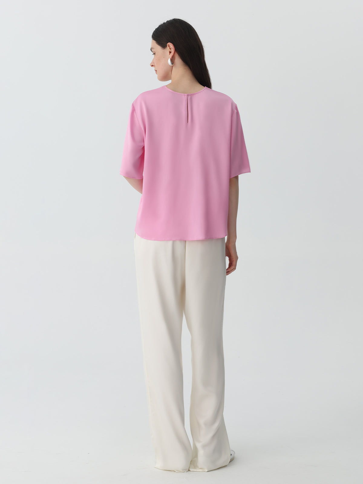 Round Neck Tee in Silk#color_Pink-Prism