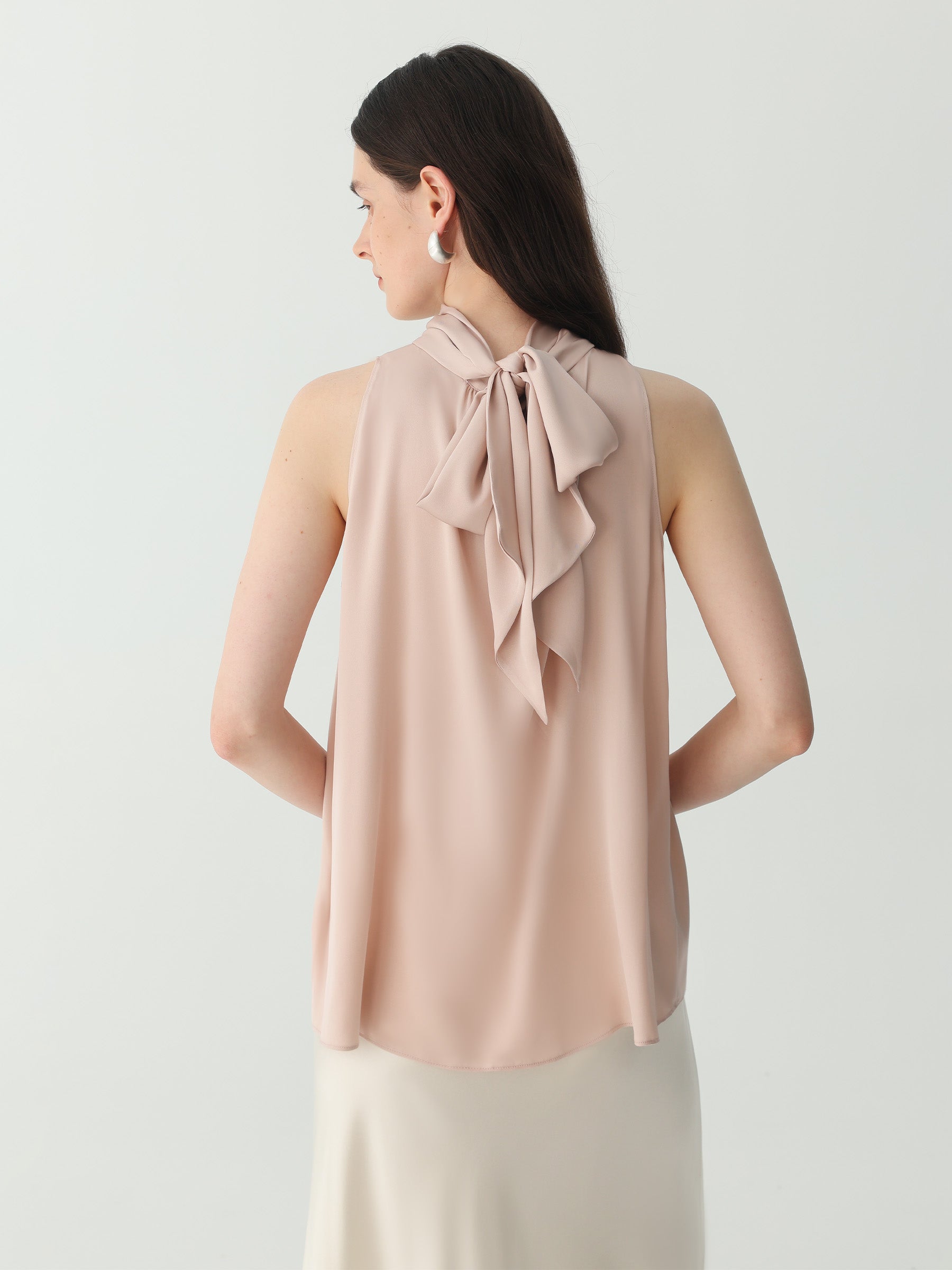 Sleeveless Tie Neck Blouse- Luxury Top