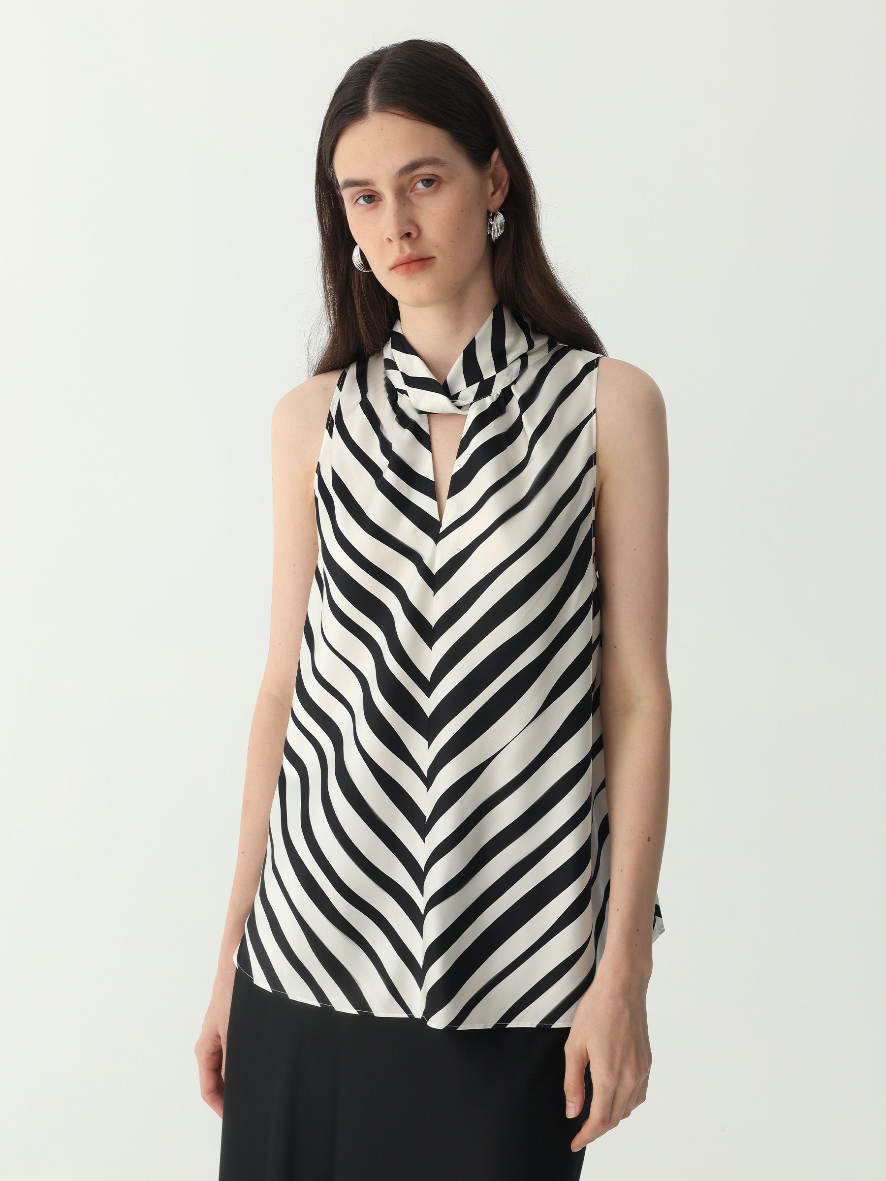 Striped Sleeveless Keyhole Top in Silk