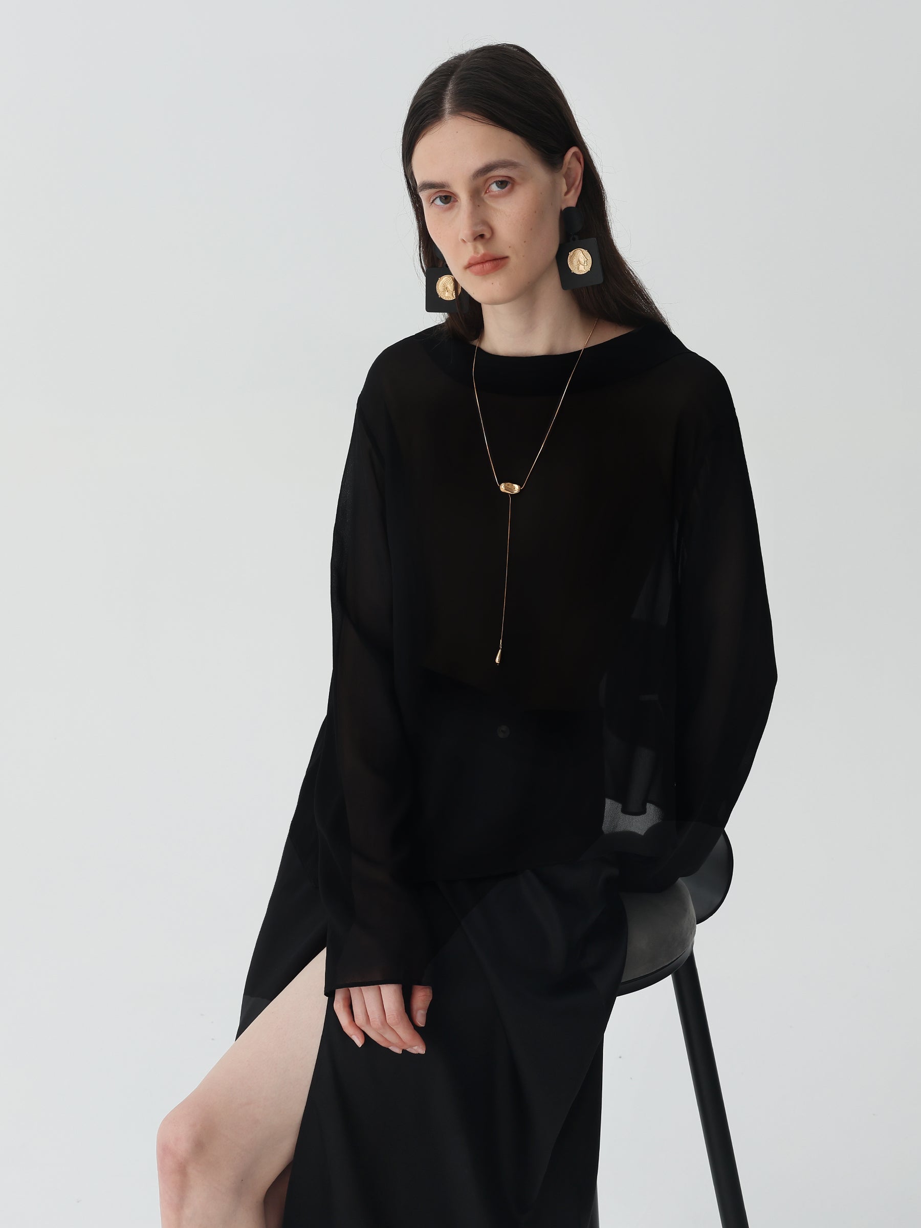 The Sheer Silk Shirt #color_Black