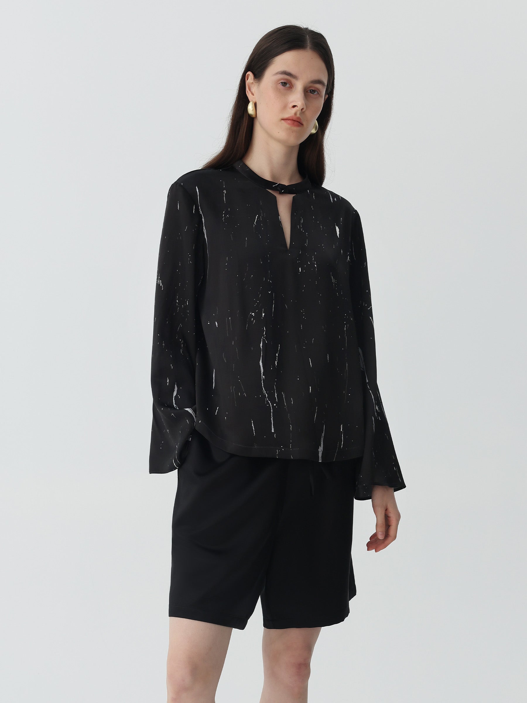 Marble Pattern Silk Blouse Top