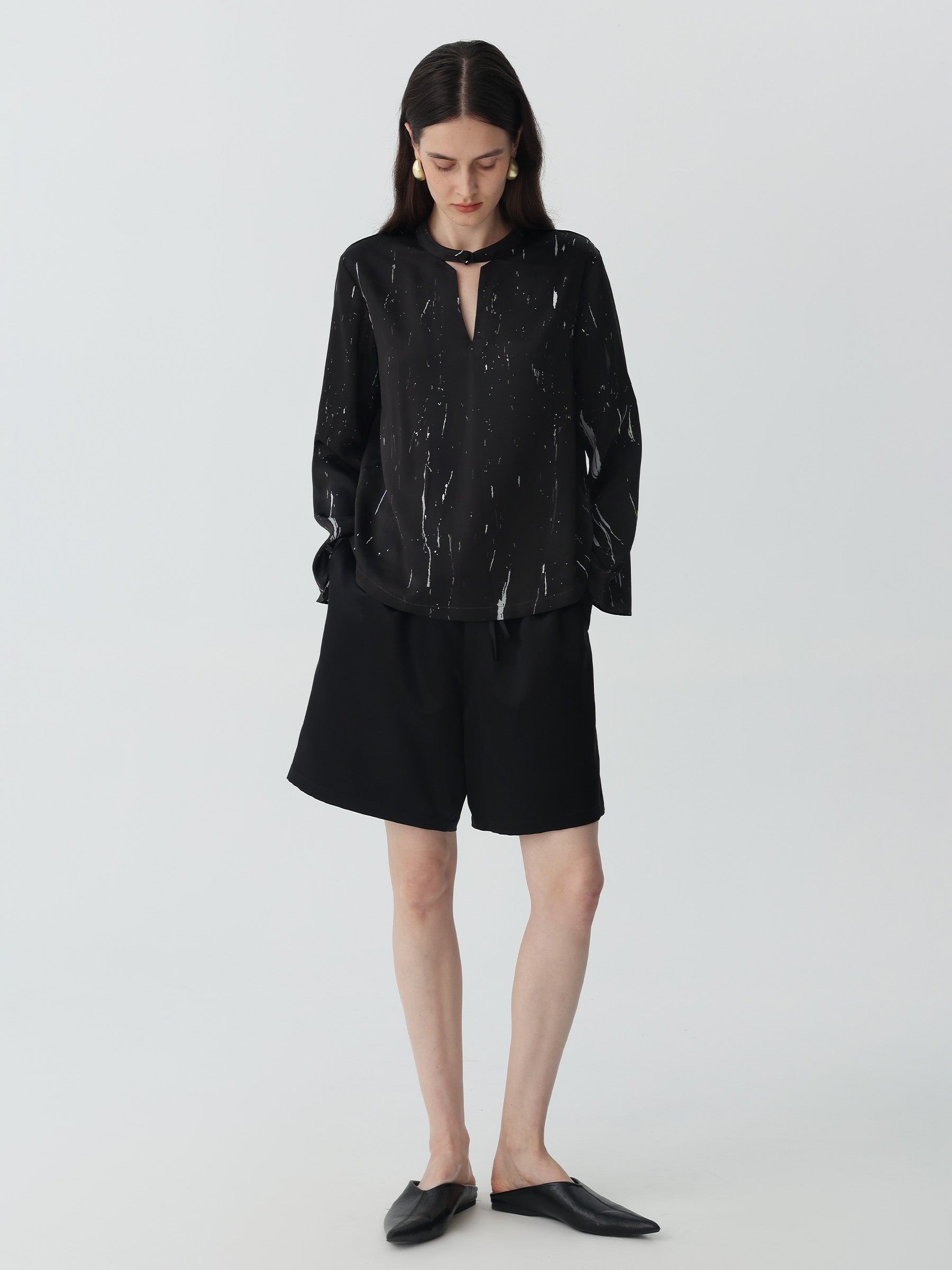 Marble Pattern Silk Blouse Top