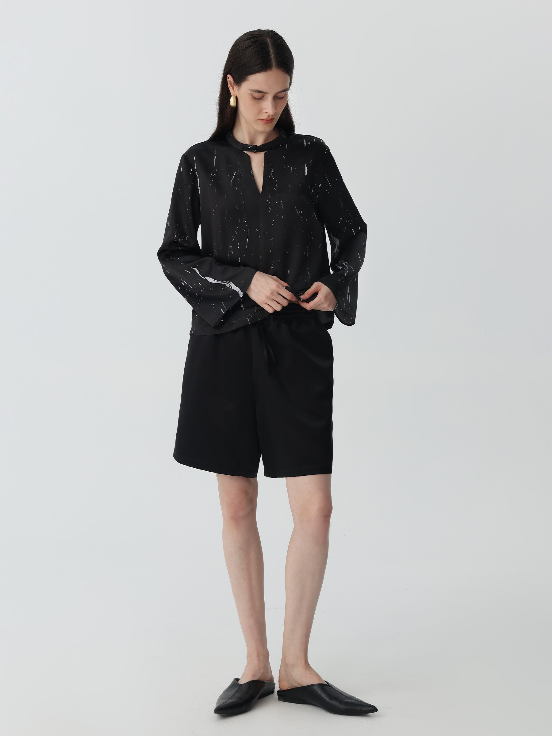 Marble Pattern Silk Blouse Top