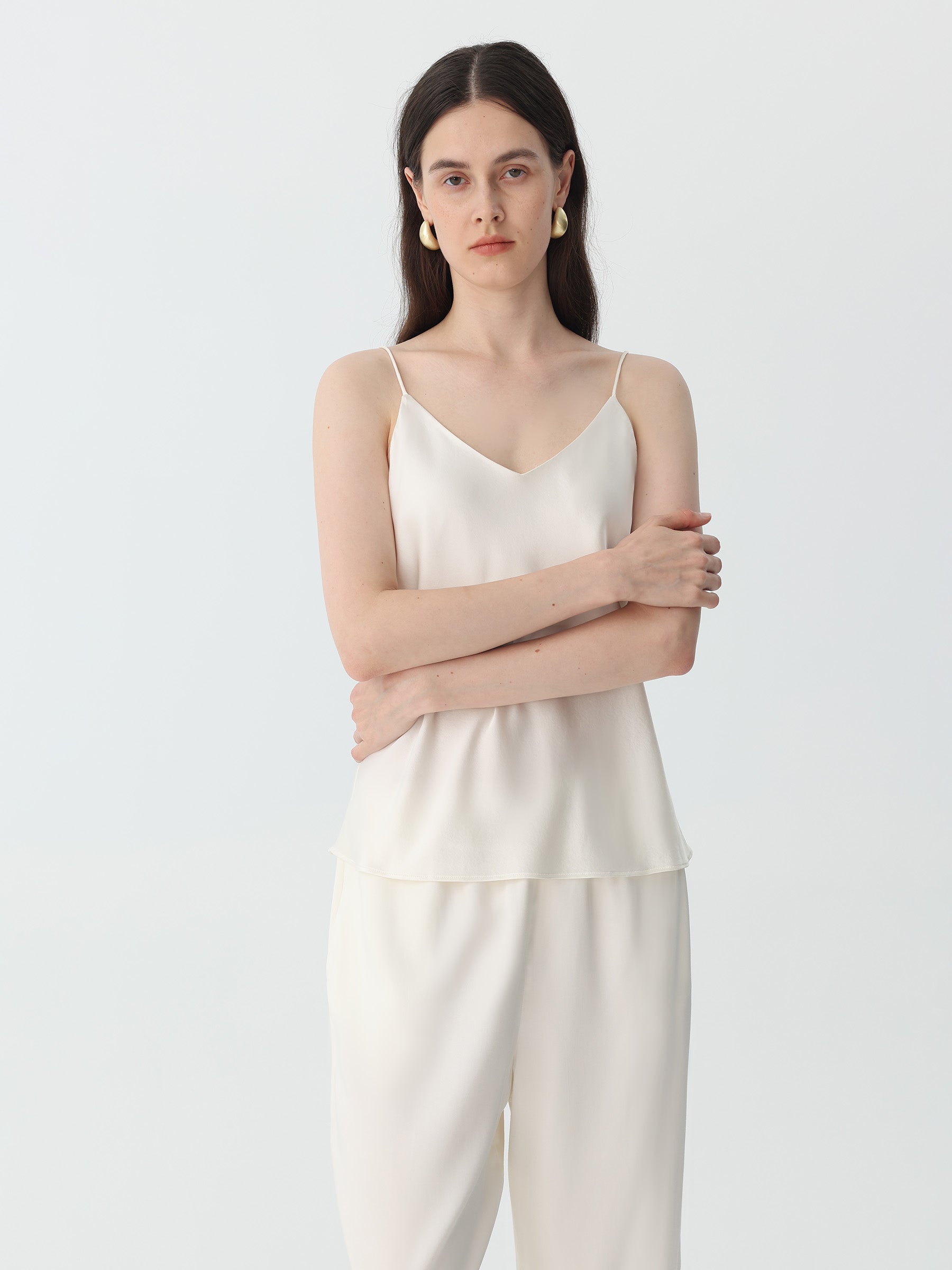 Classic V Neck Camisole Sets #color_White