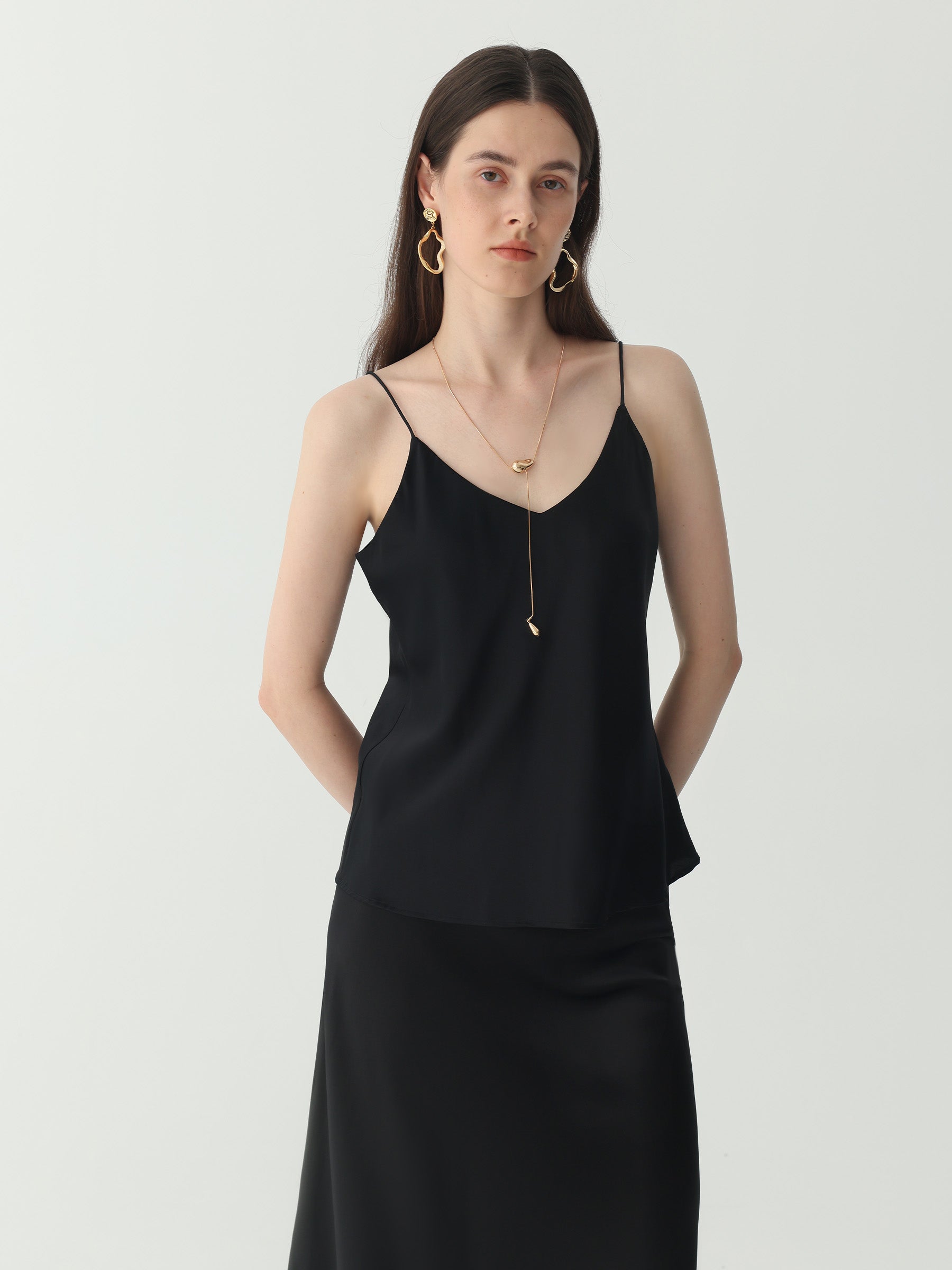 Classic V Neck Camisole Sets #color_Black