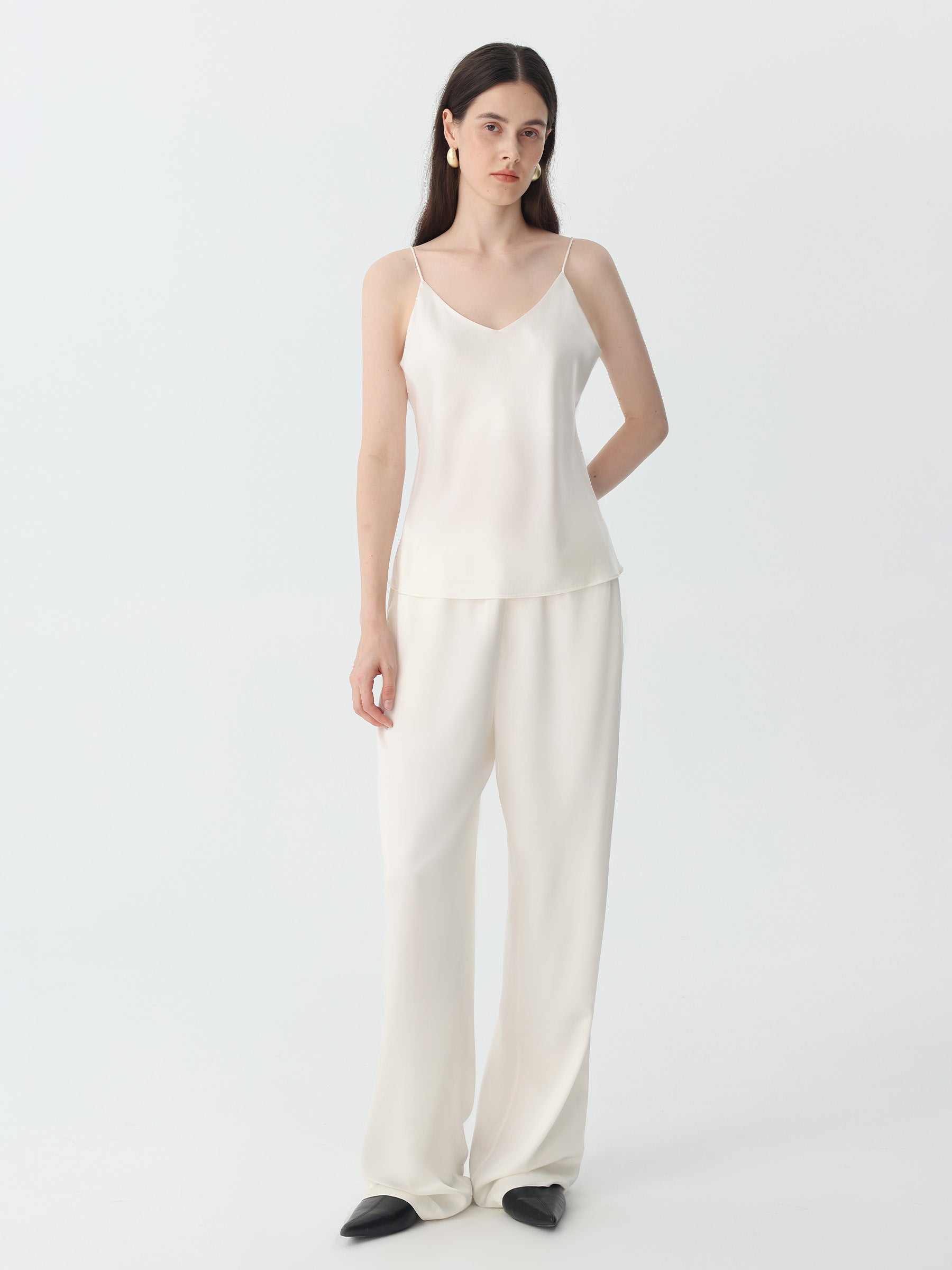 Classic V Neck Camisole Sets #color_White