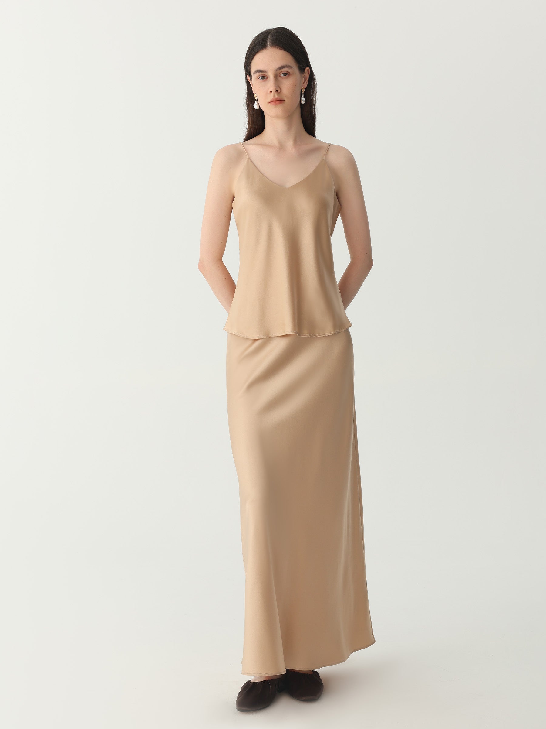 Classic V Neck Camisole Sets #color_Light Gold