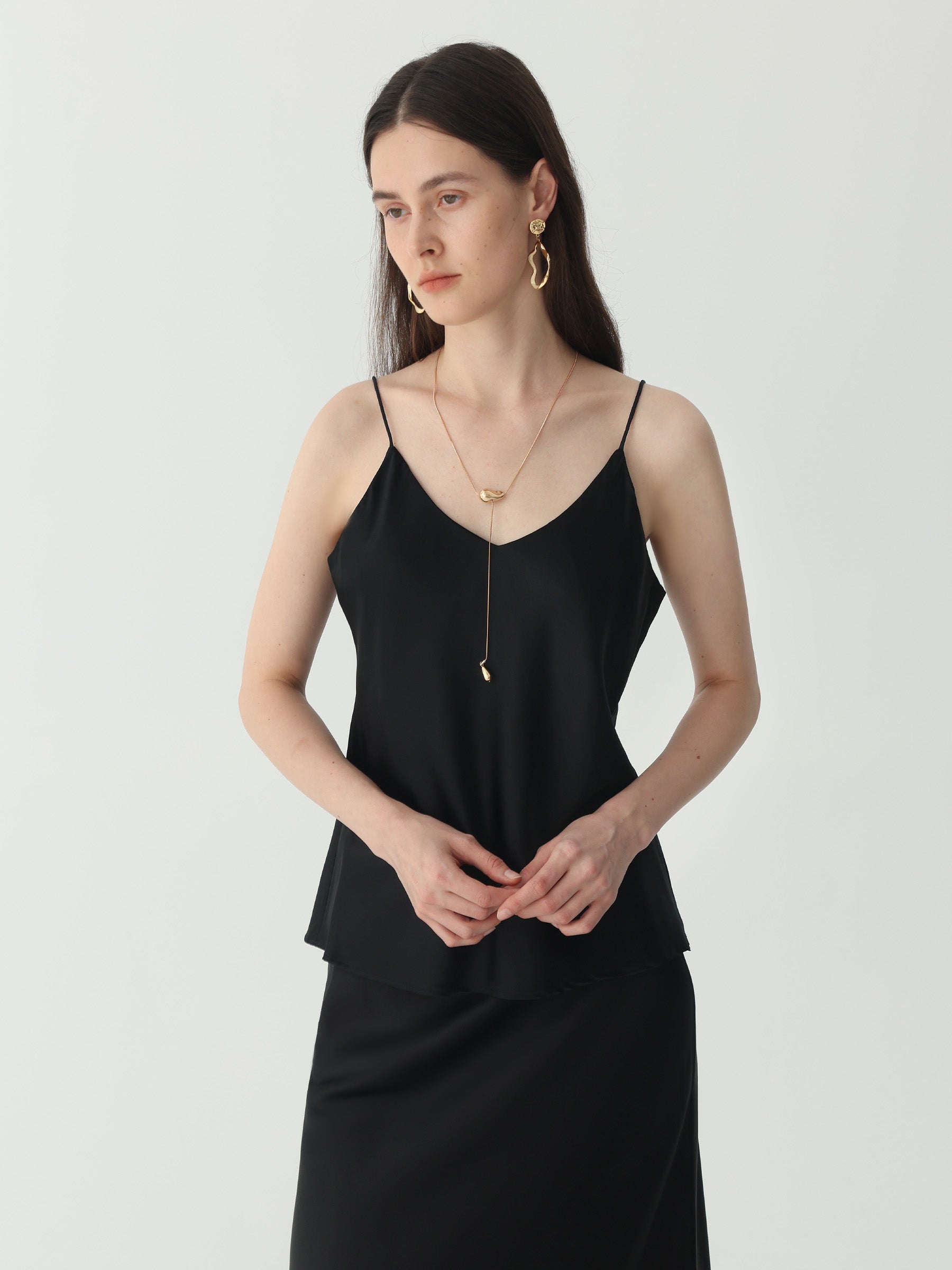 Classic V Neck Camisole Sets #color_Black