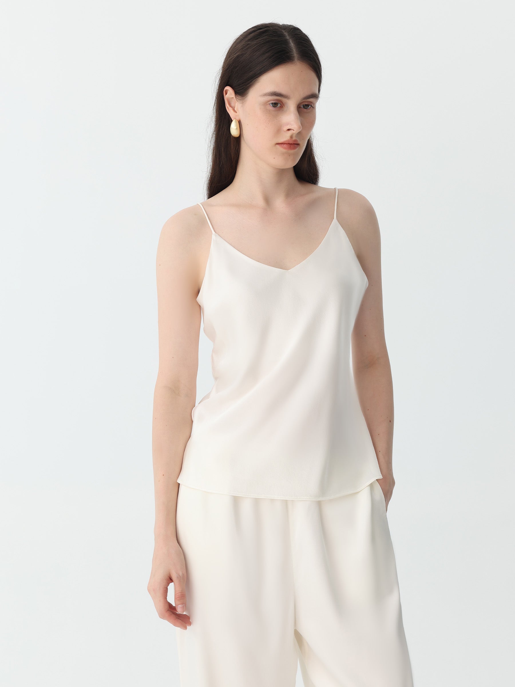 Classic V Neck Camisole Sets #color_White