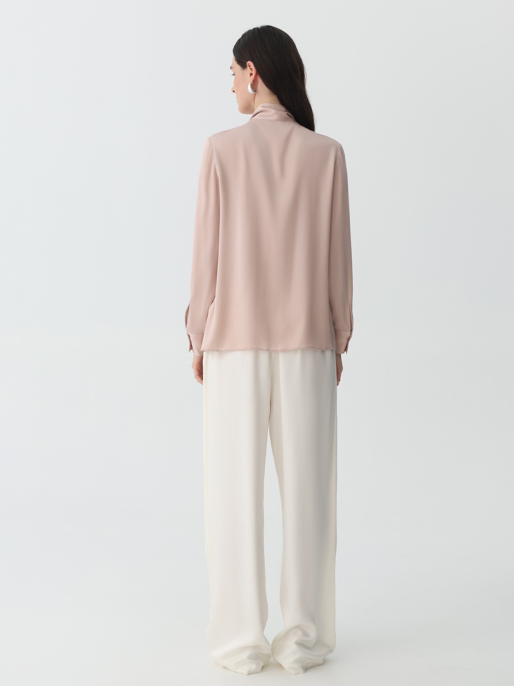 Bow-Tie Neck Silk Blouse #color_Pink-Cinnamon