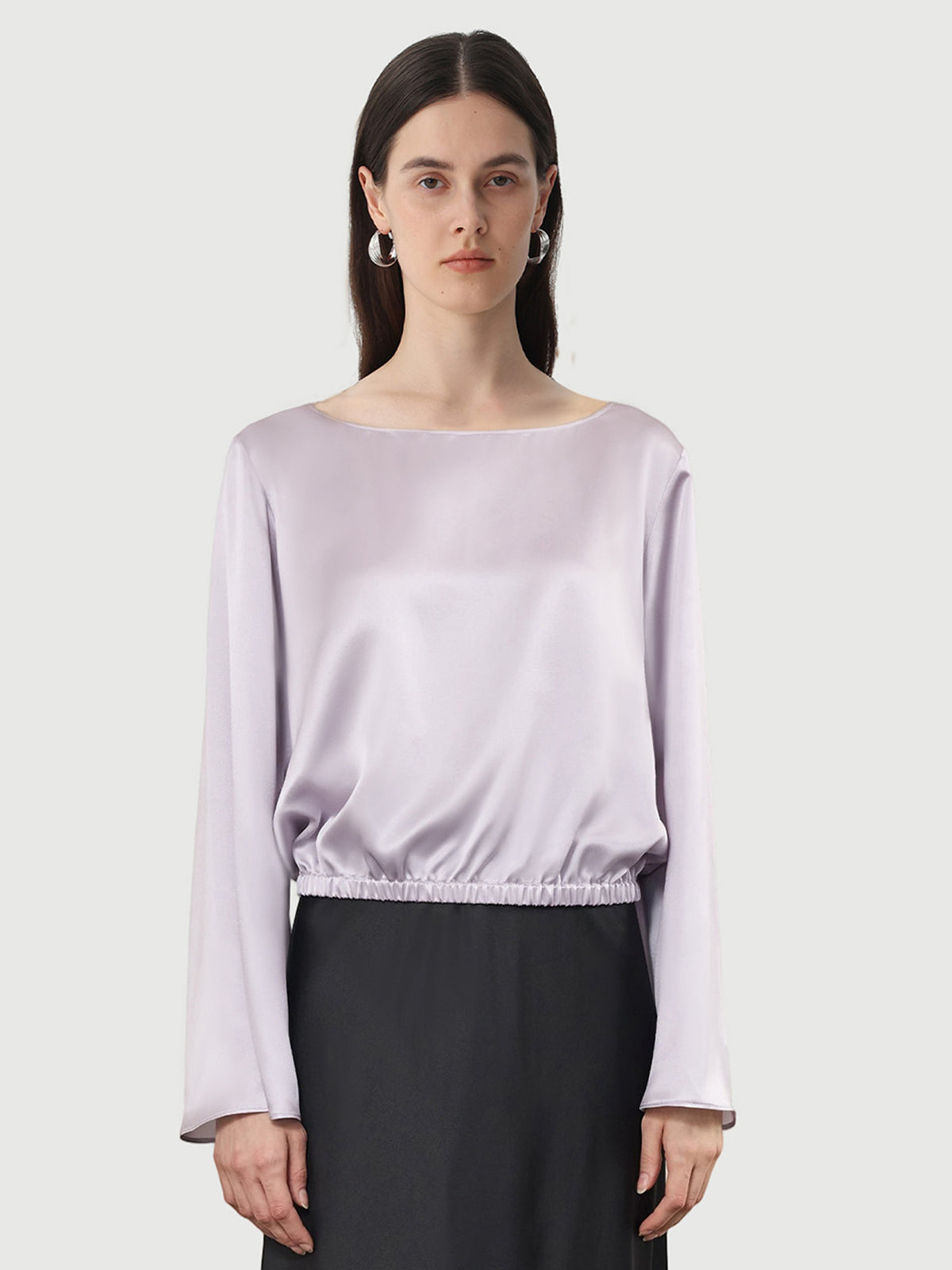 Bell-sleeved top in Silk #color_Lilac