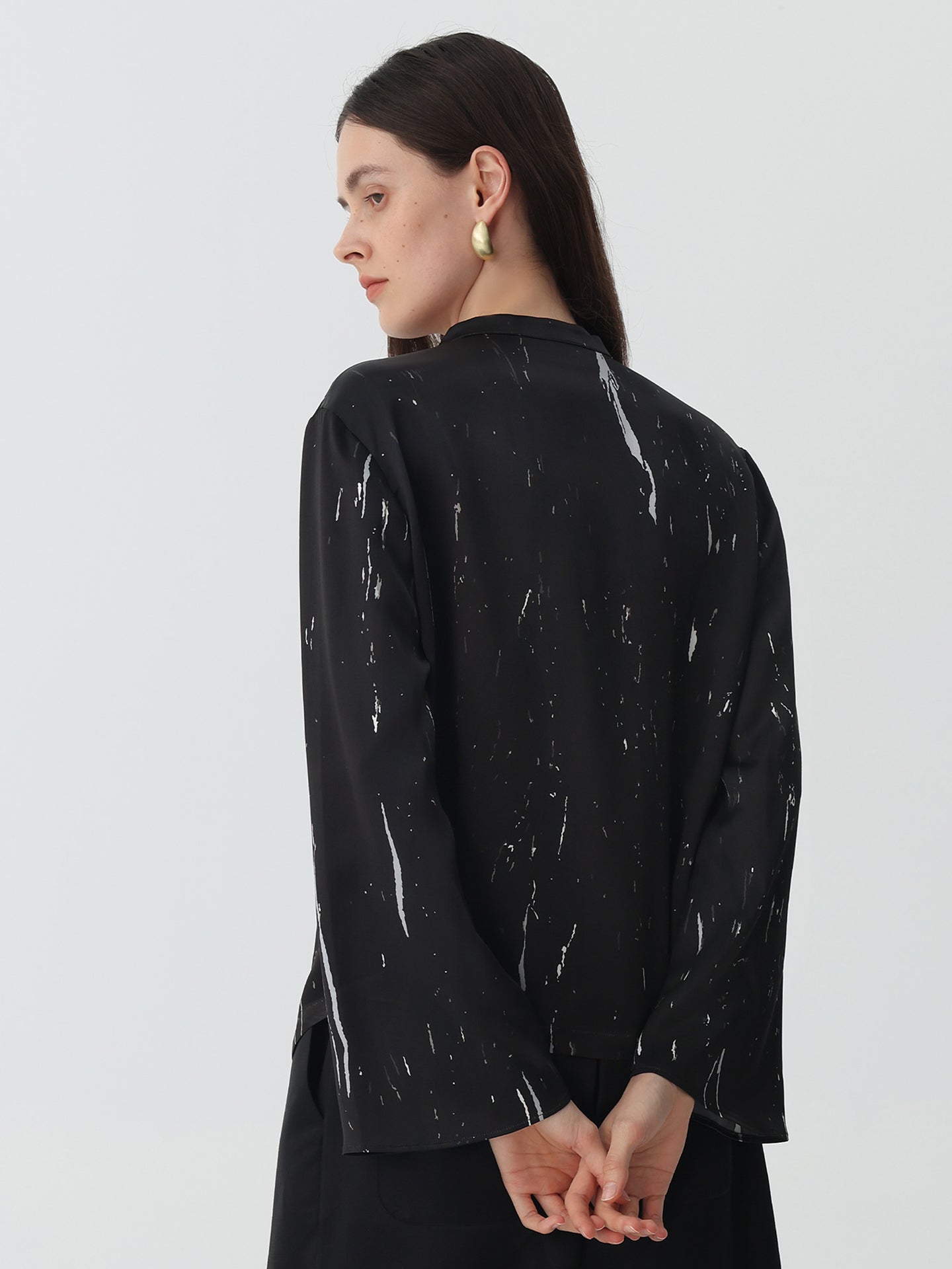 Marble Pattern Silk Blouse Top #color_Marble