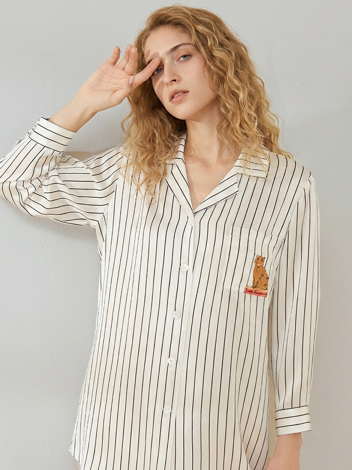 Silk Striped Nightshirt#color_White Stripes