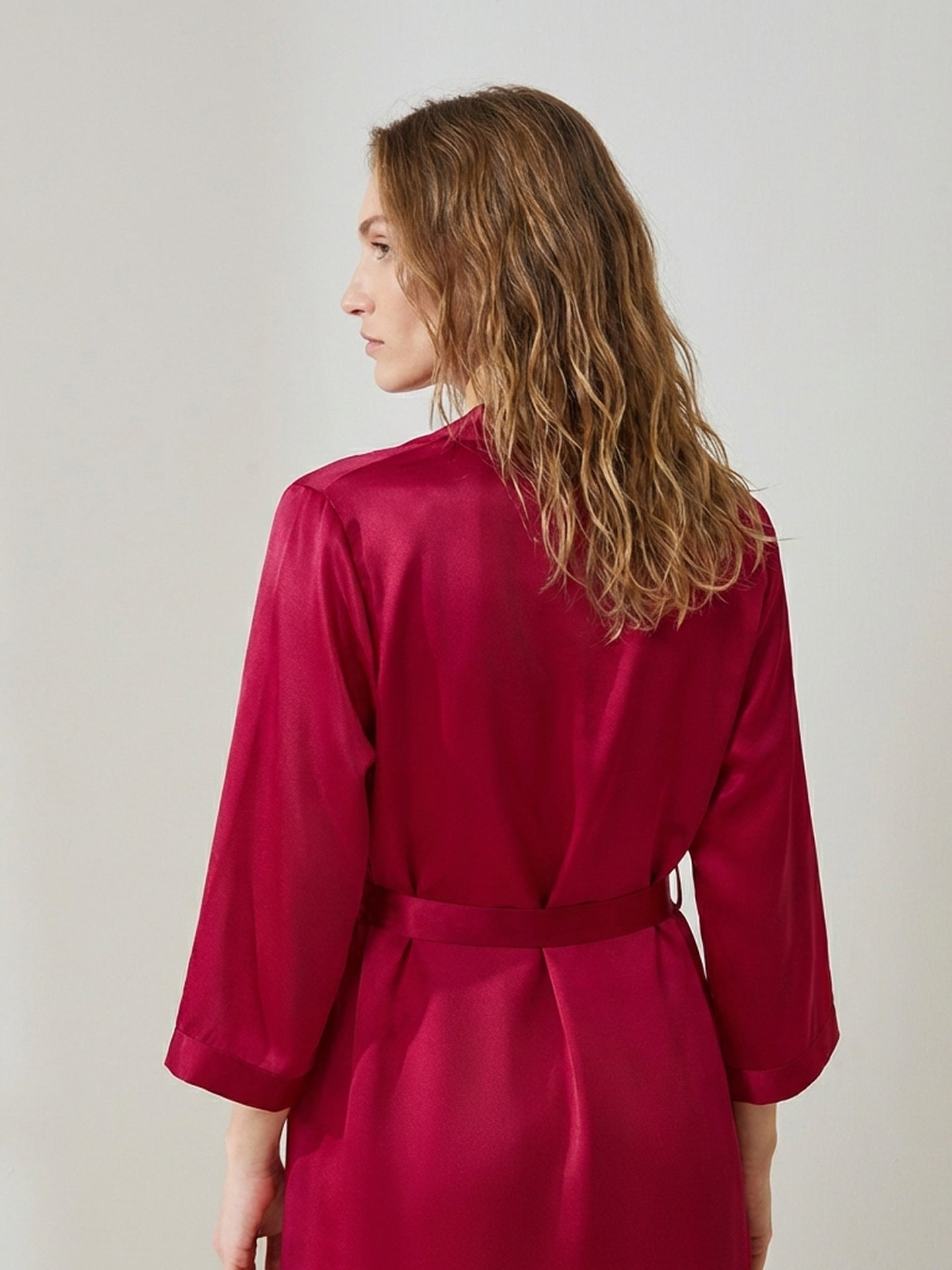 Silk Spaghetti Strap Mini Nightgown and Robe Set_Red
