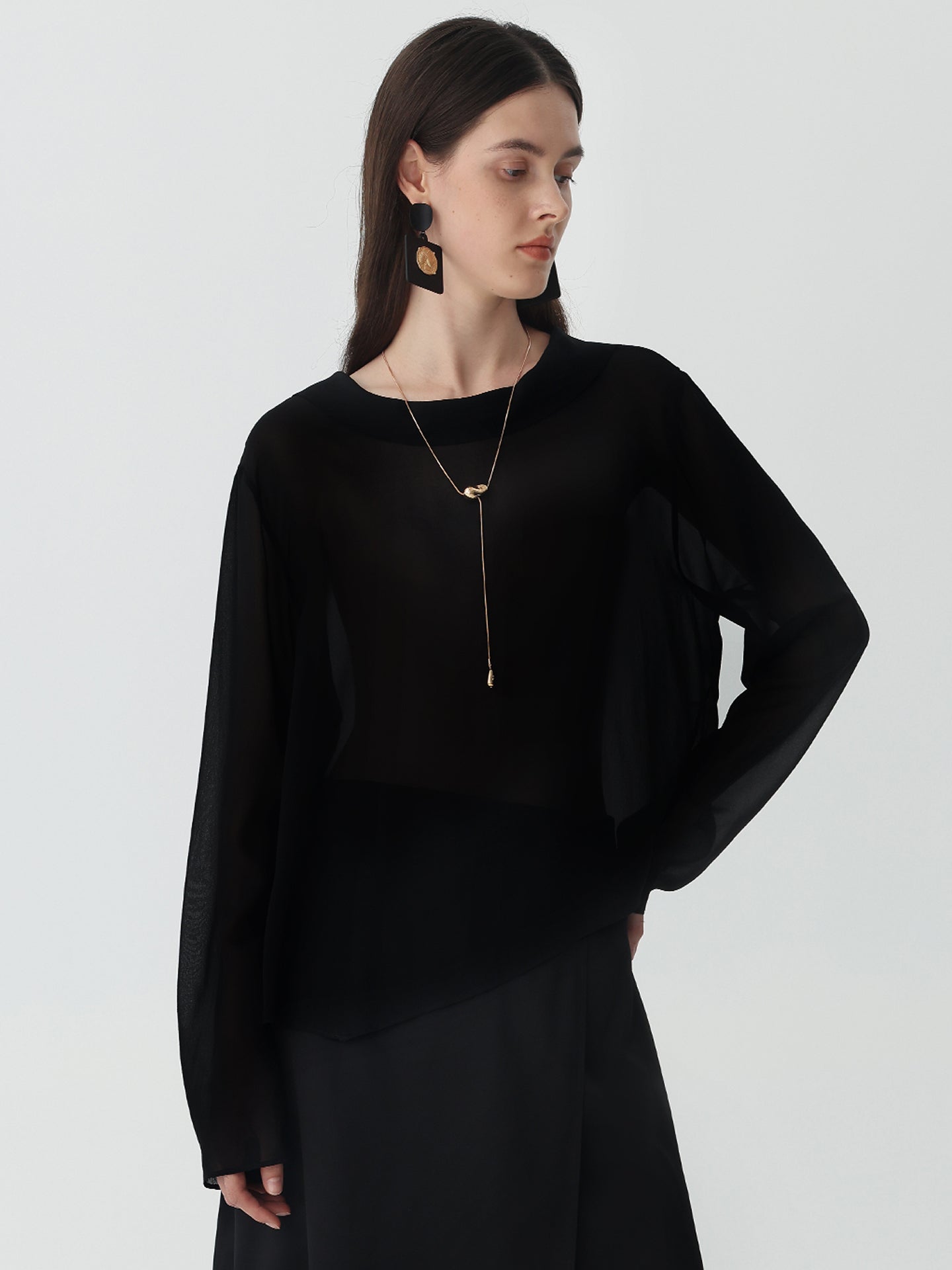 The Sheer Silk Shirt #color_Black
