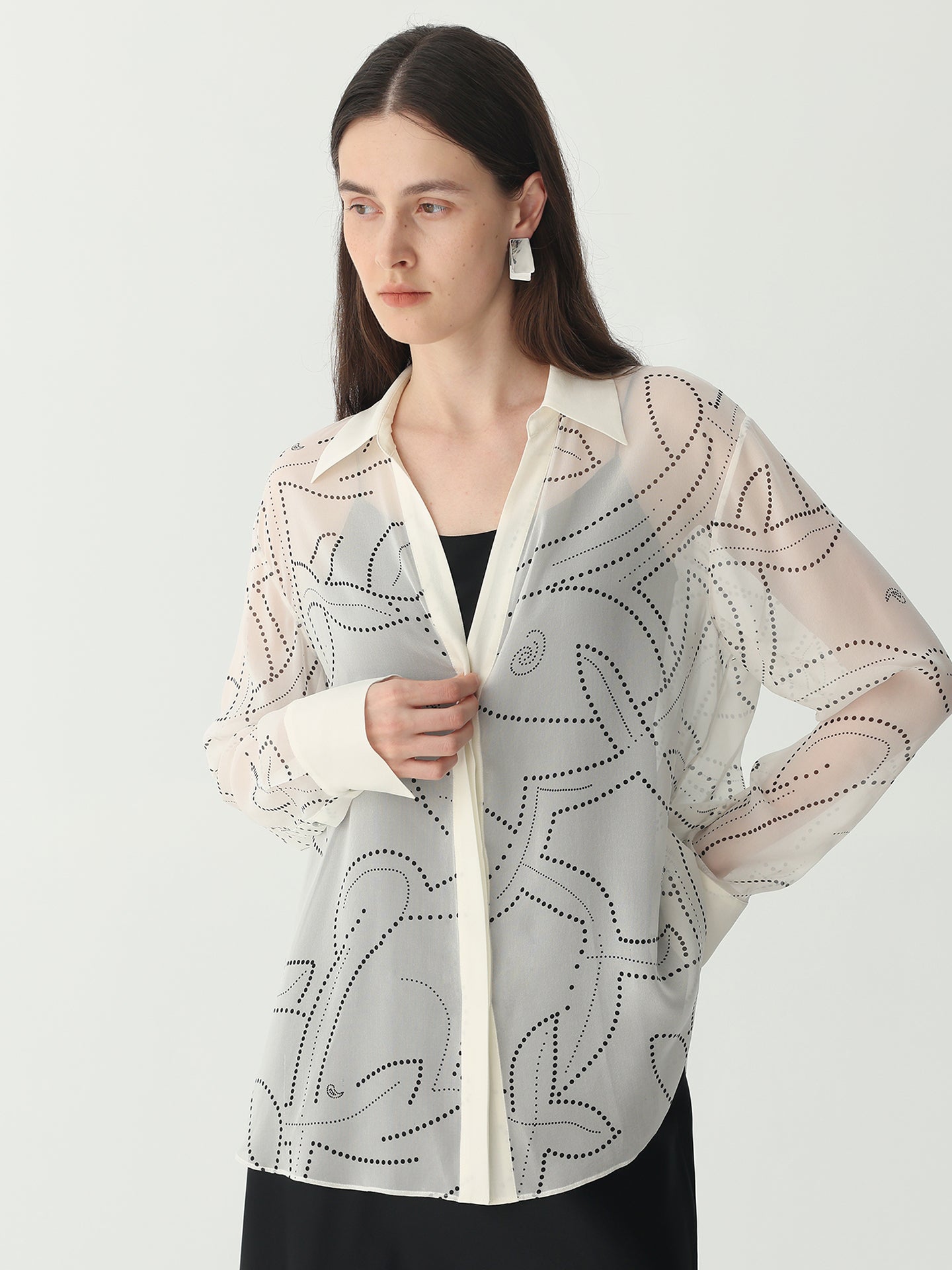 Polka Dots Shirt in Silk Georgette #color_Polka Print