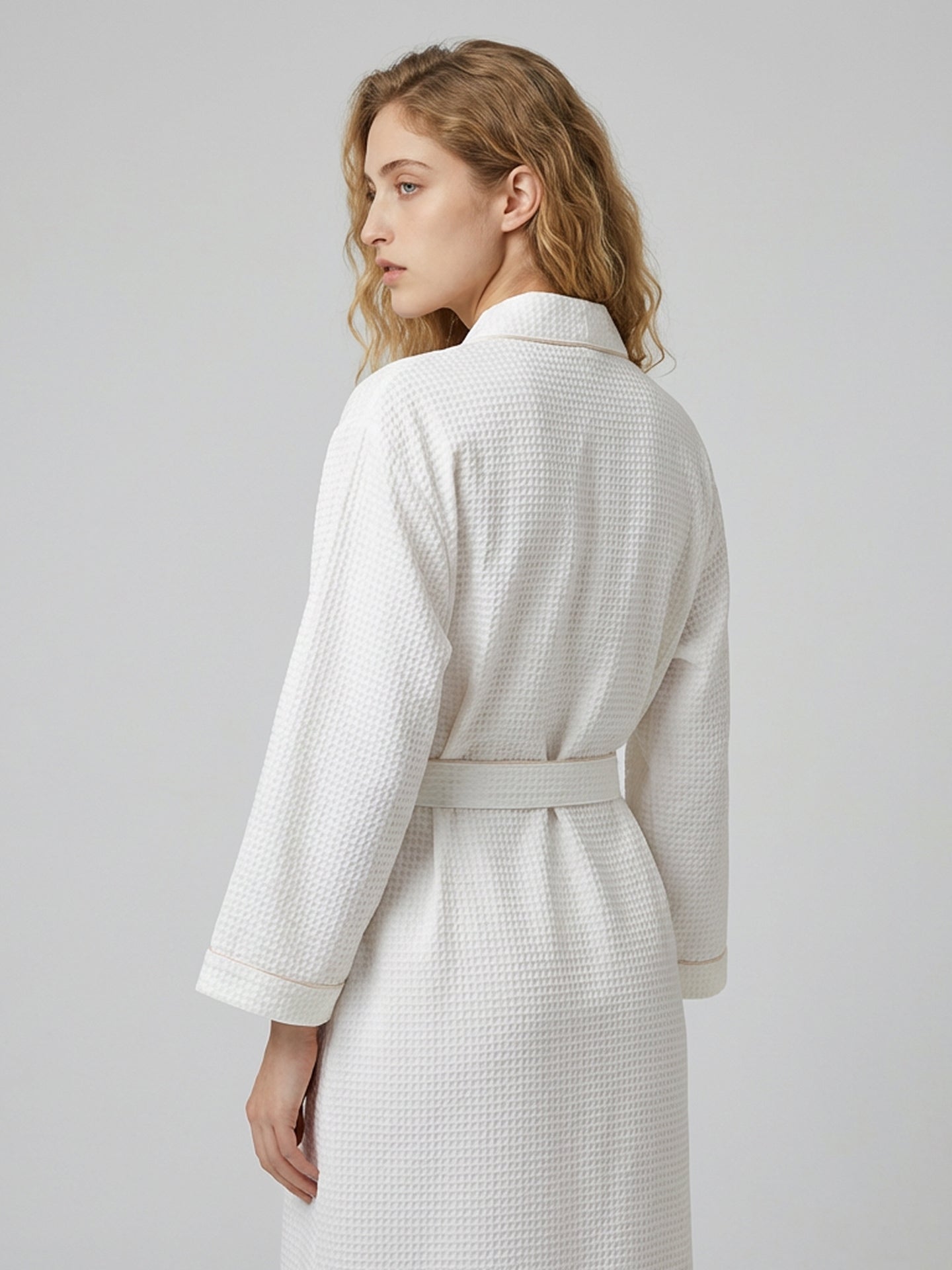 19 Momme Mulberry Silk Robe with Belt#color_White
