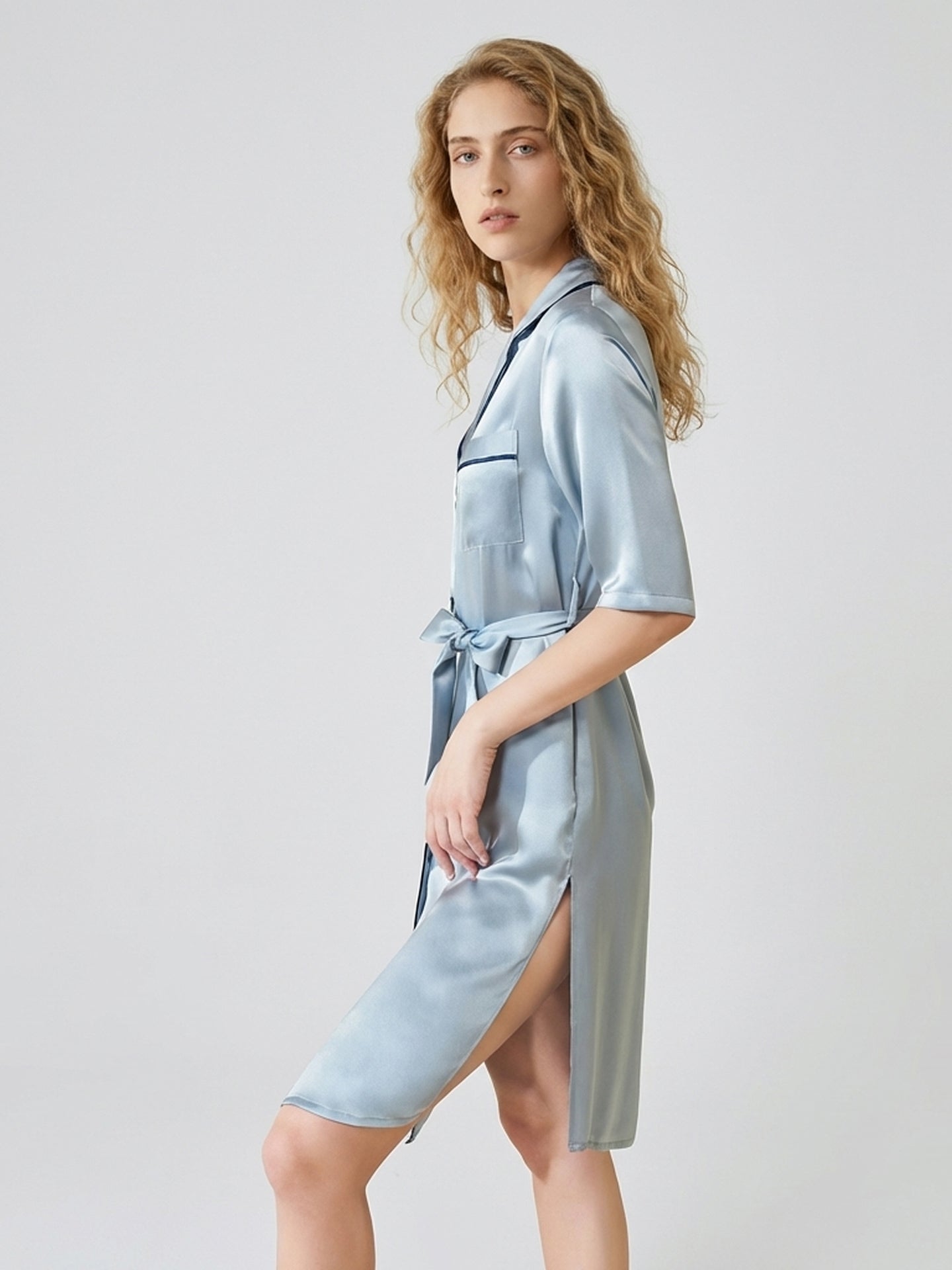 Mulberry Silk Shirt Dress with Belt#color_Dusty Blue