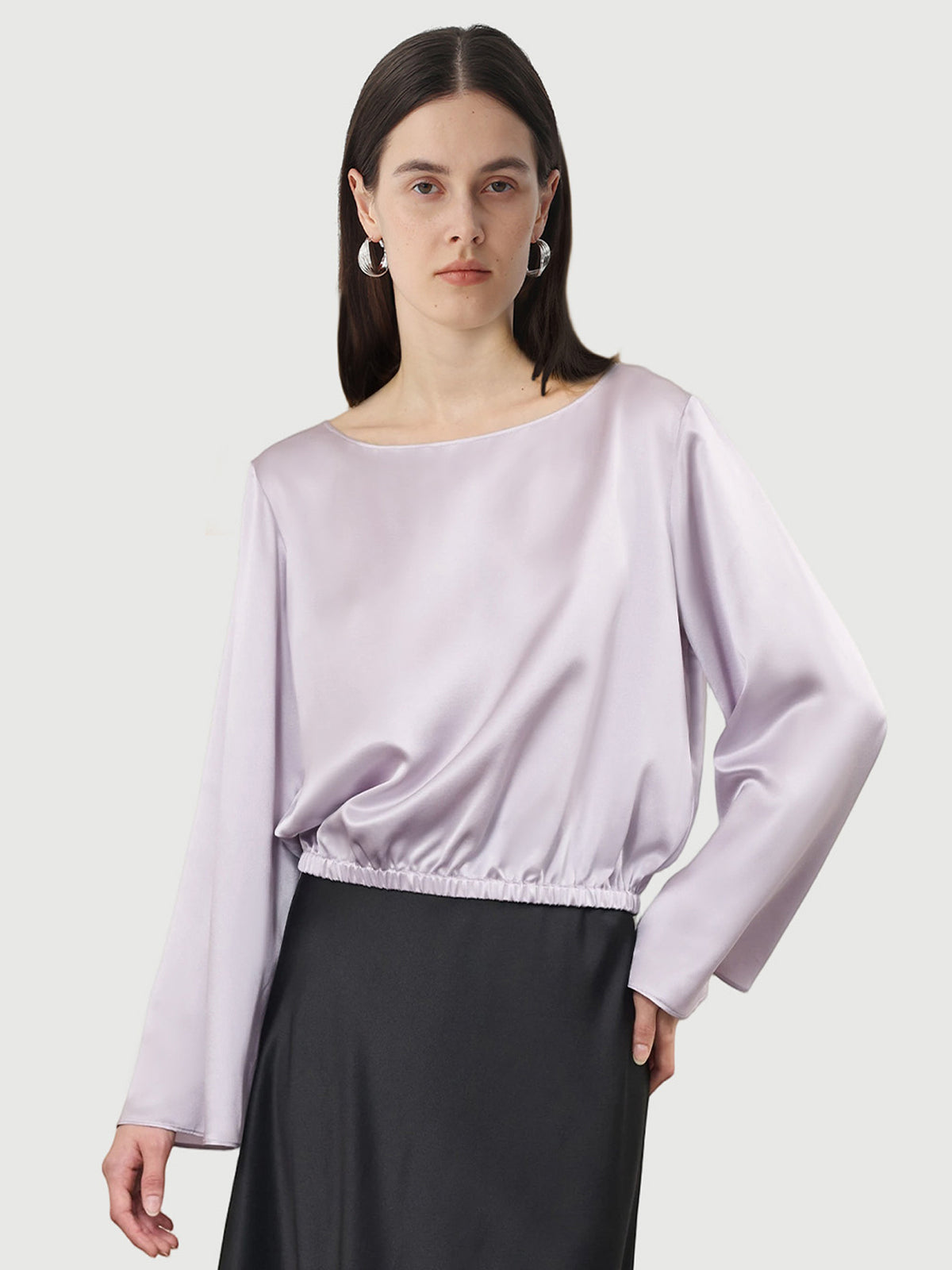 Bell-sleeved top in Silk #color_Lilac