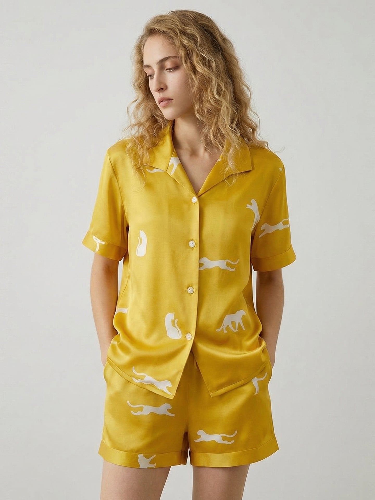 Silk Leopard Print Pajama Set#color_Golden