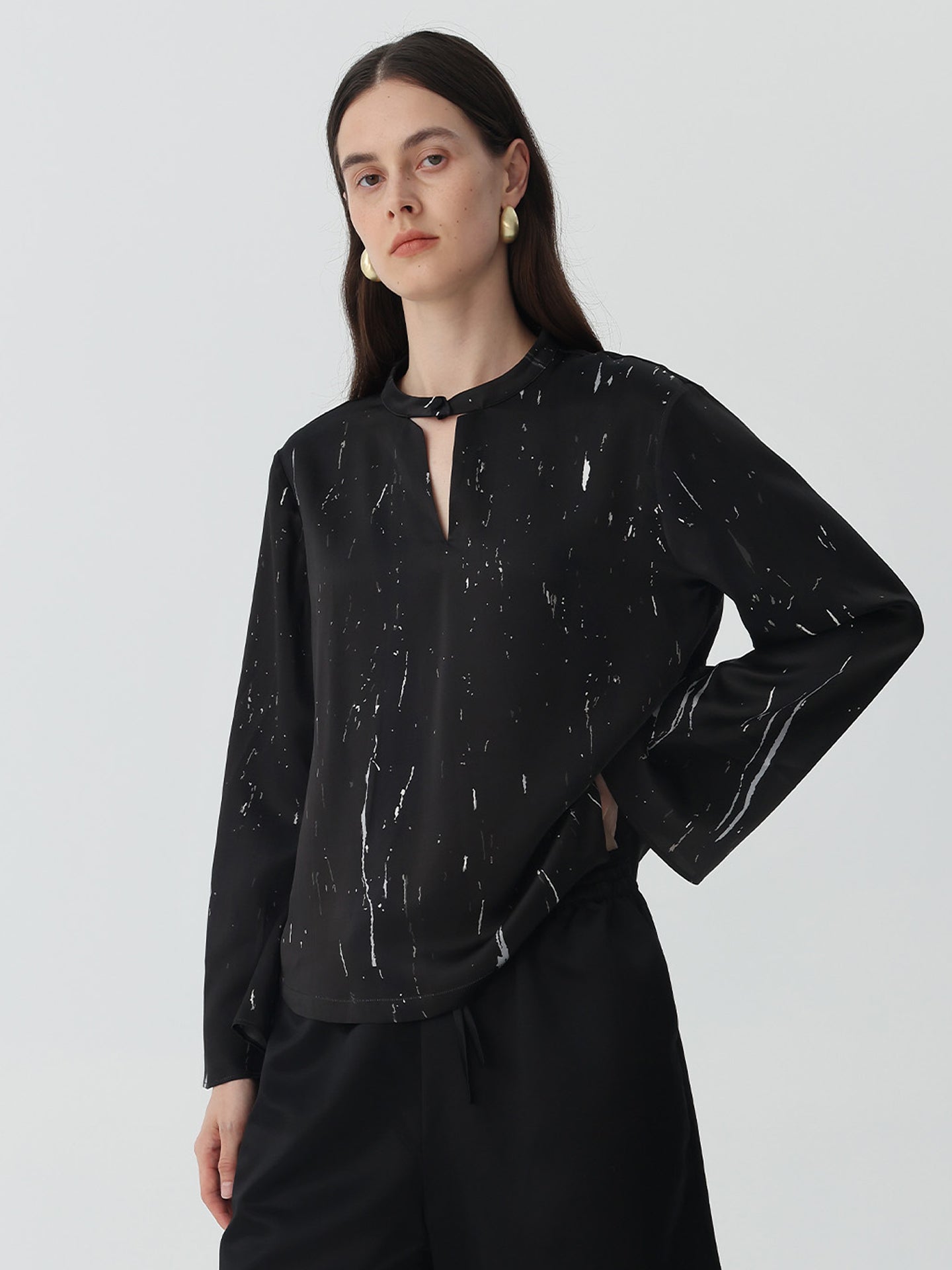 Marble Pattern Silk Blouse Top #color_Marble