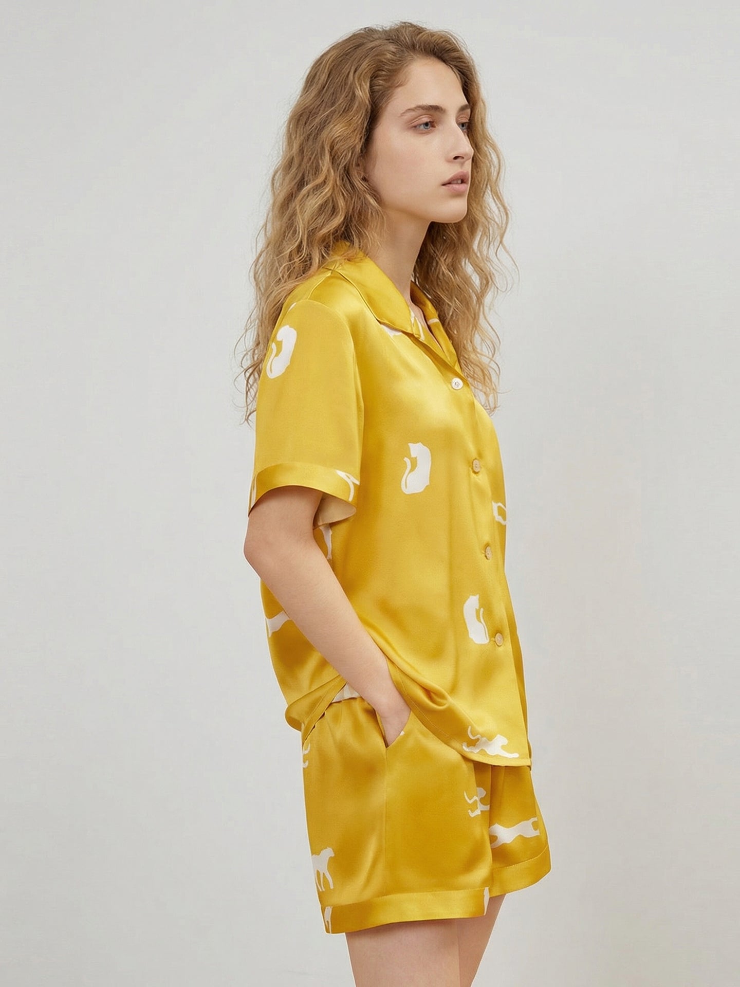 Silk Leopard Print Pajama Set#color_Golden