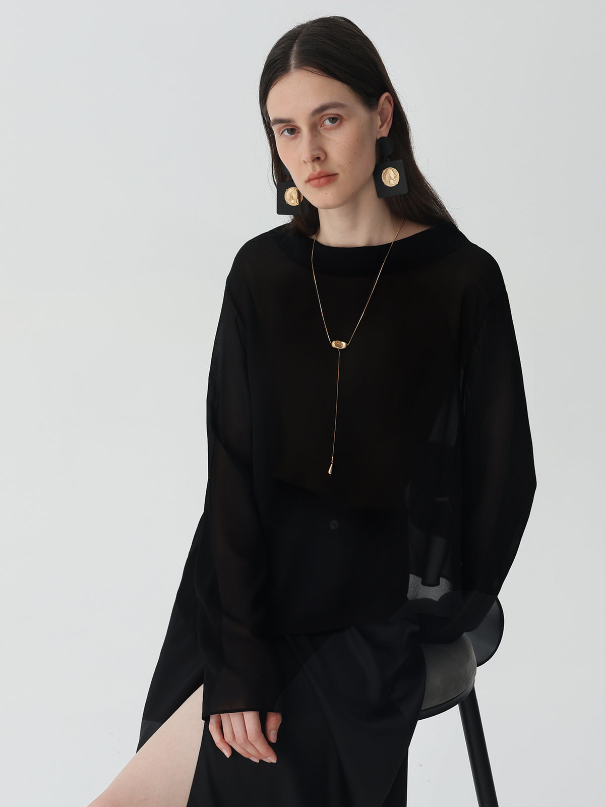 The Sheer Silk Shirt #color_Black