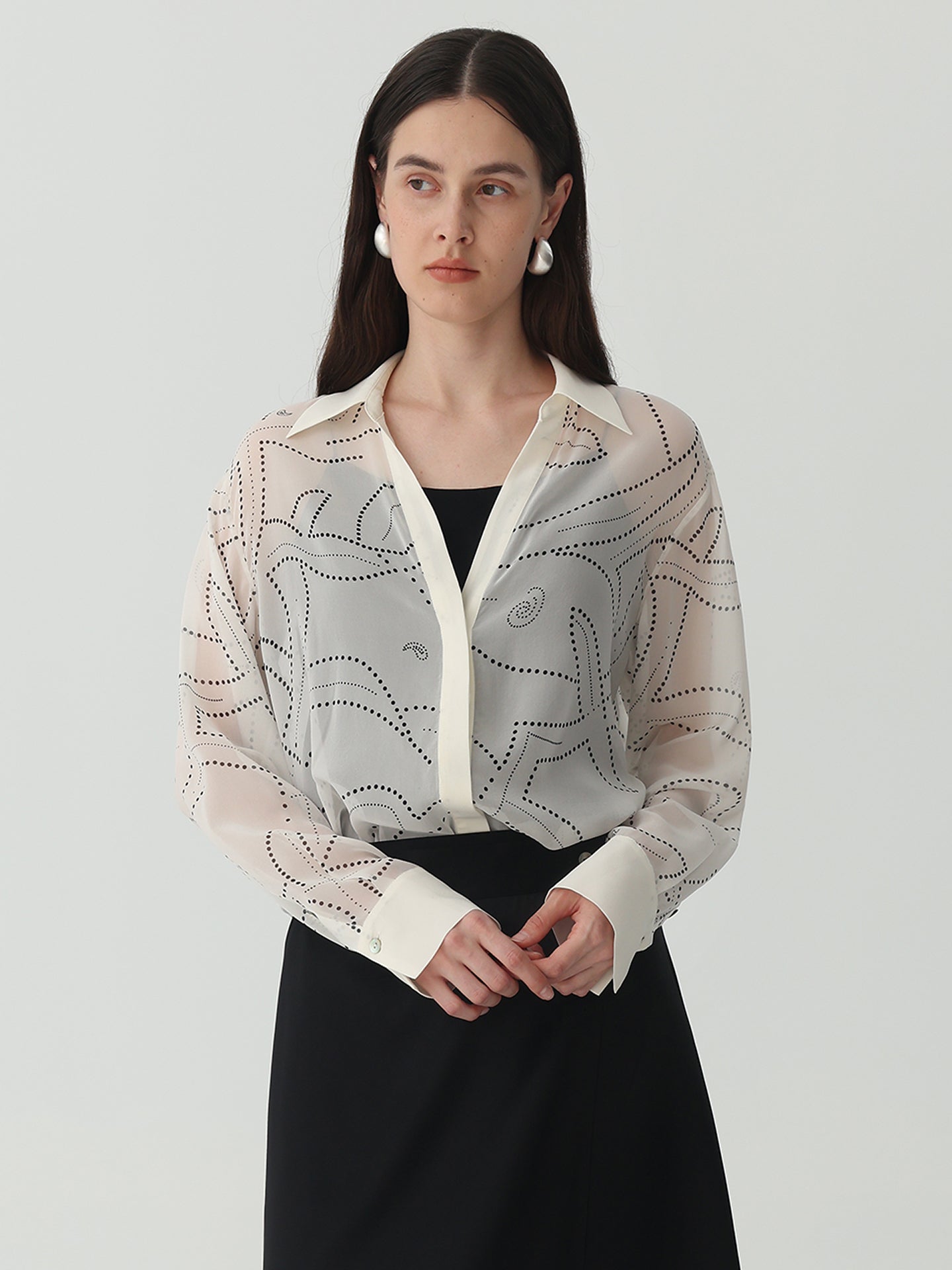 Polka Dots Shirt in Silk Georgette #color_Polka Print