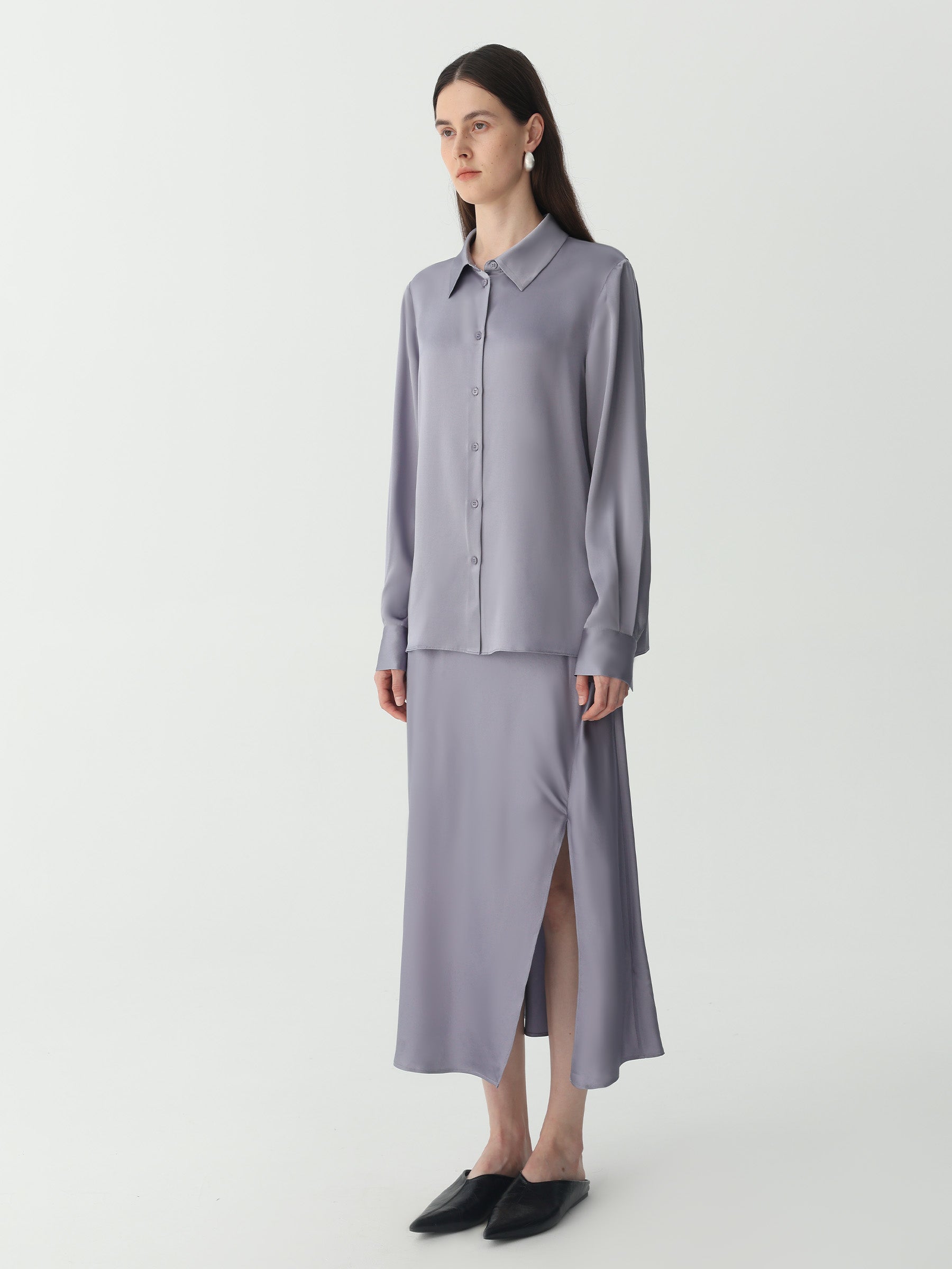 Hyaluronic-Infused Silk Shirt #color_Indigo Gray
