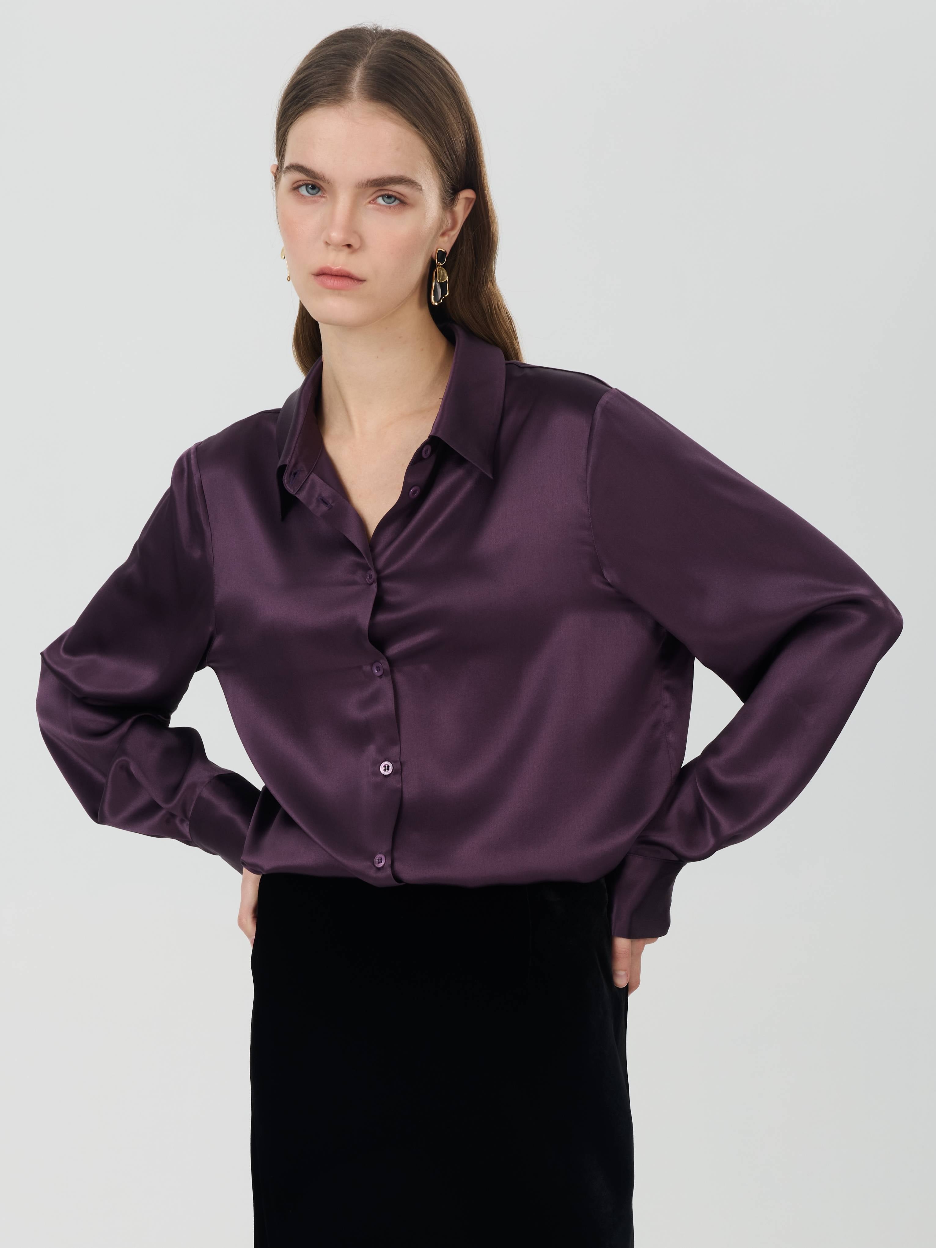 Classic Silk Shirt#color_Deep Purple