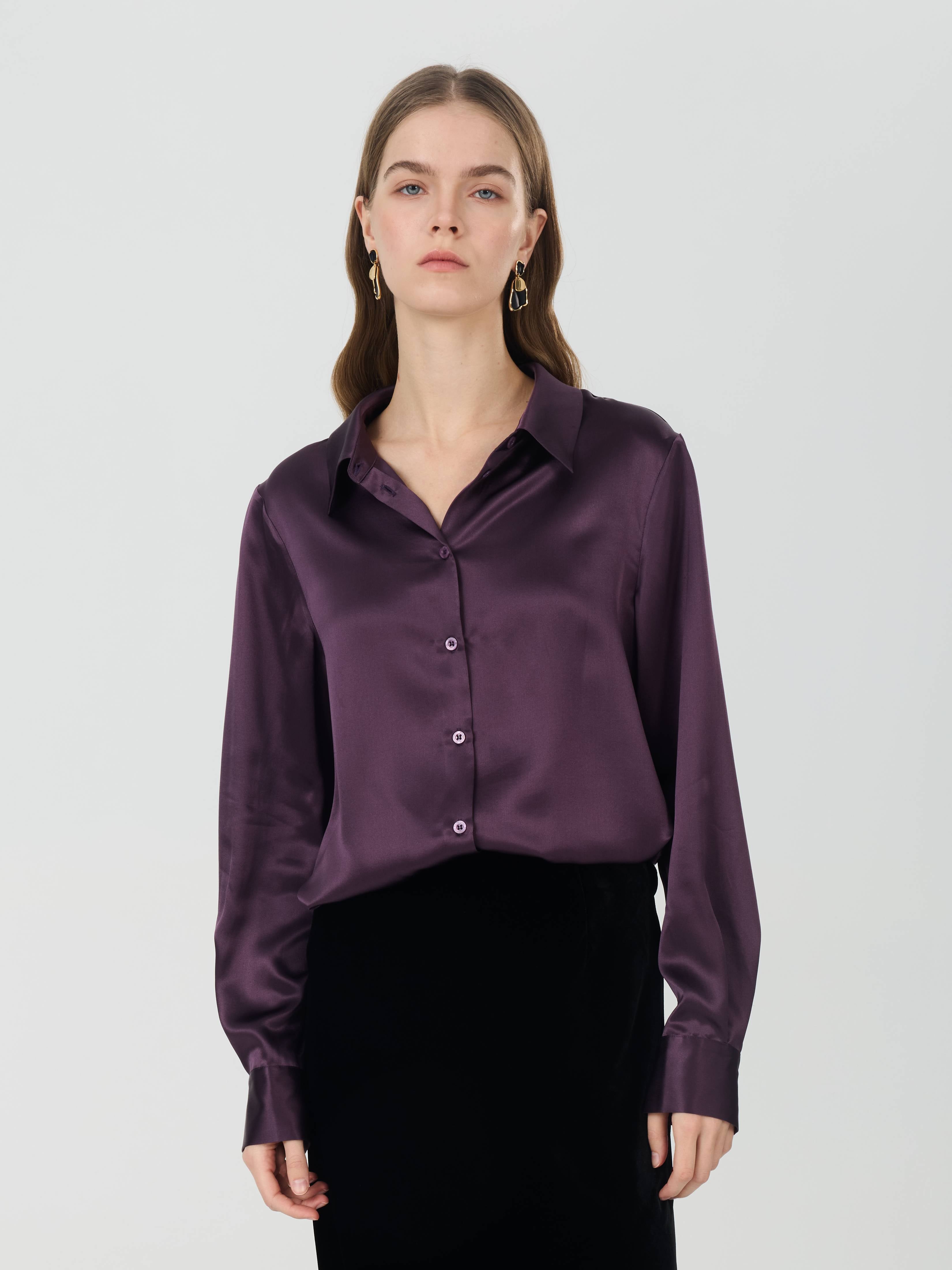 Classic Silk Shirt#color_Deep Purple