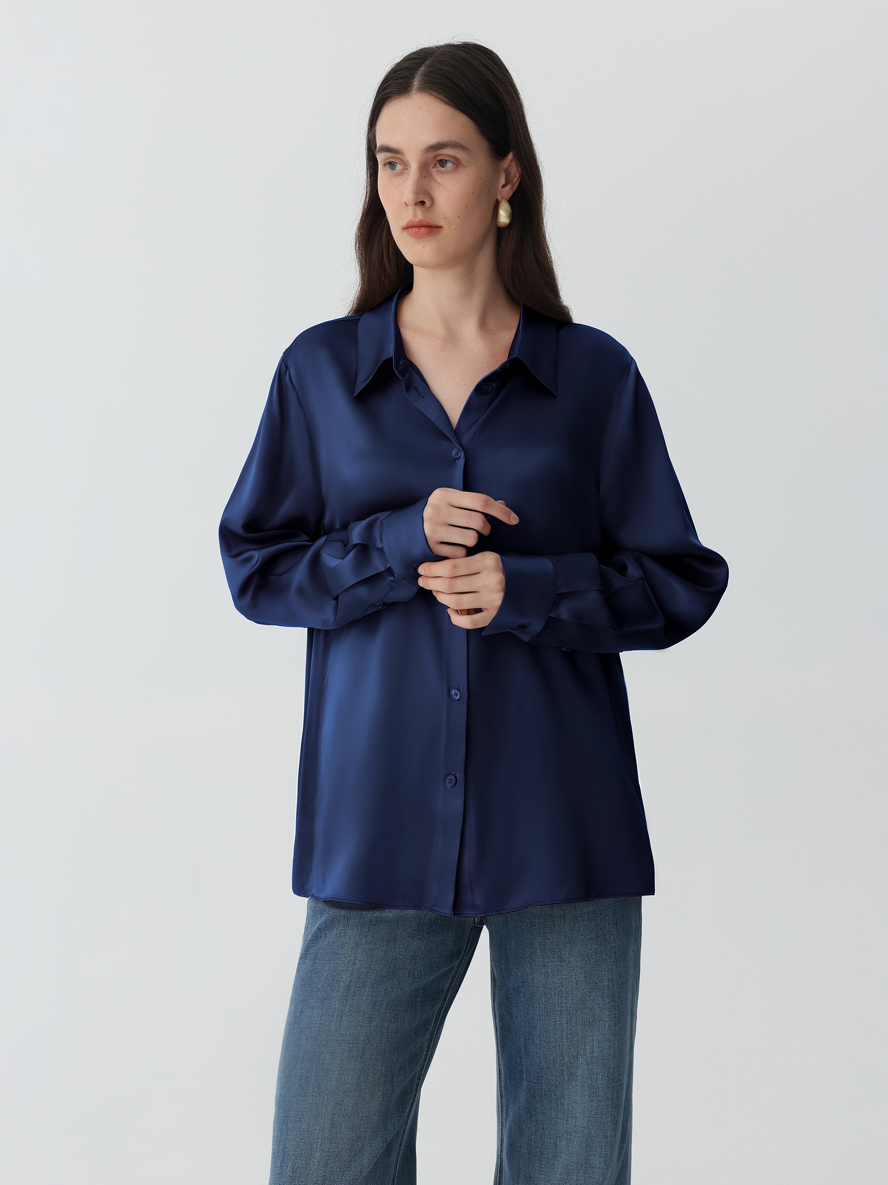Classic Silk Shirt#color_Navy