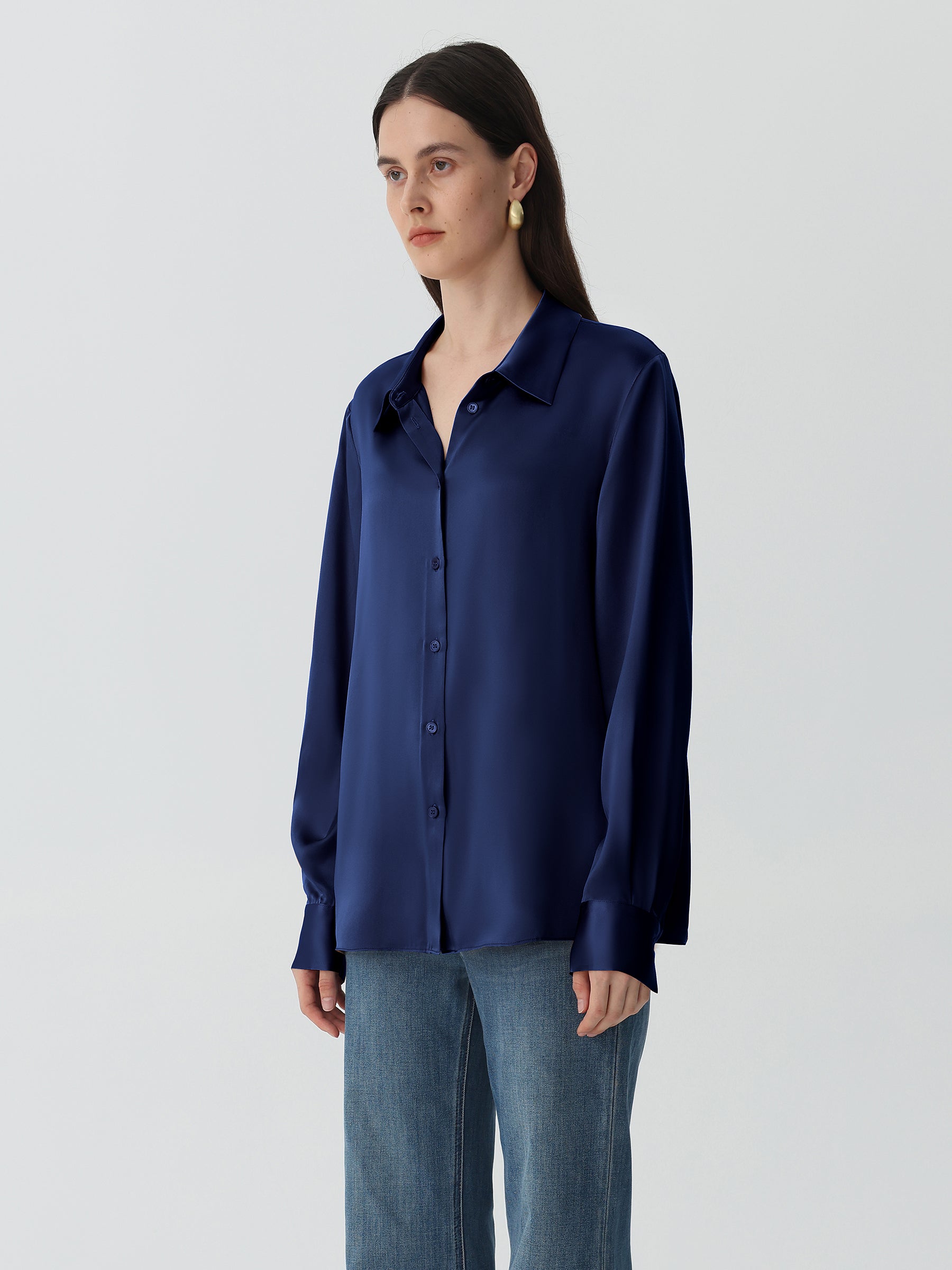 Classic Silk Shirt#color_Navy