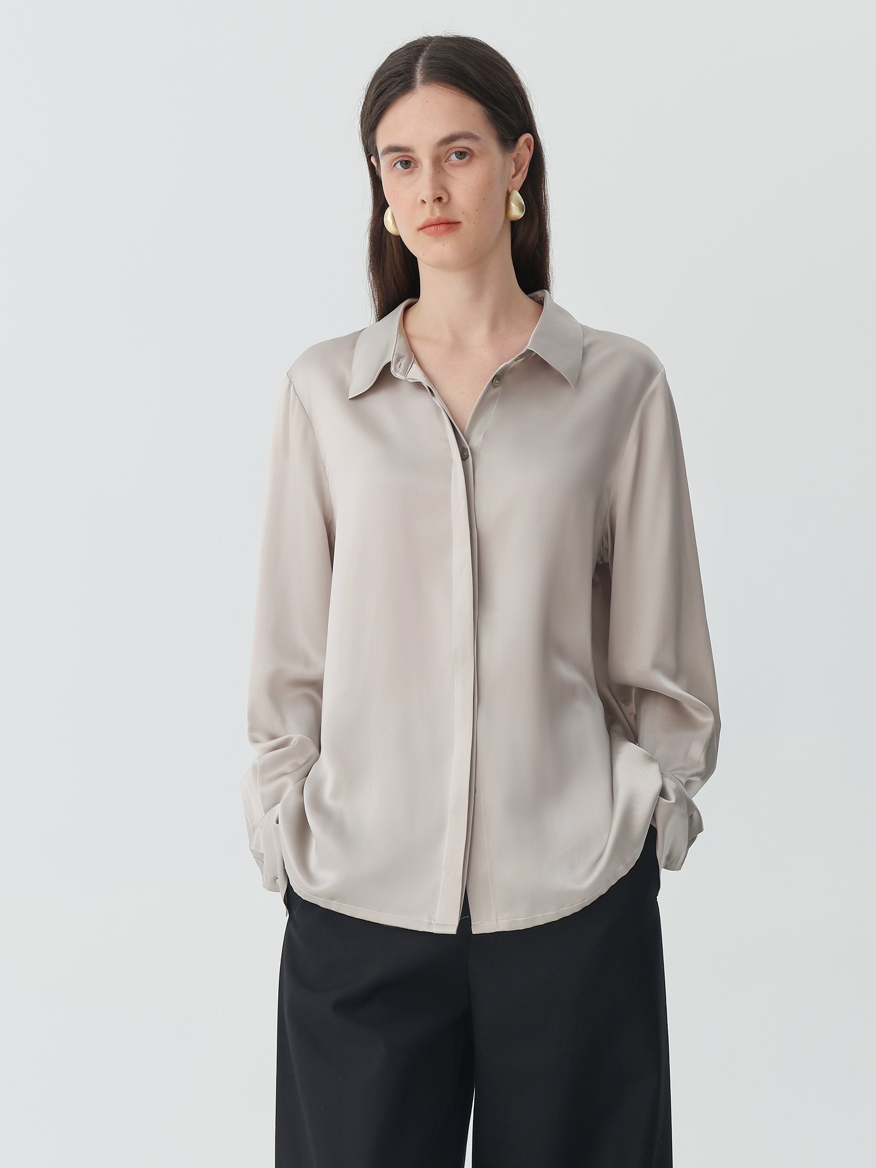 Washable Blouse in silk #color_Premium Grey
