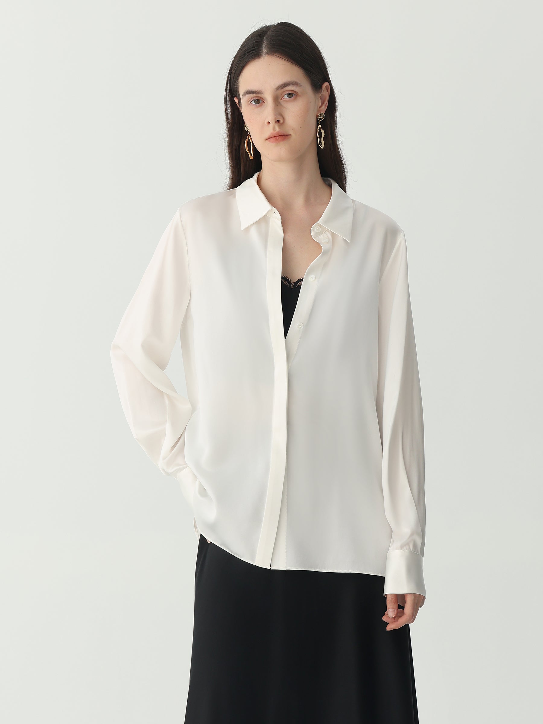 Washable Blouse in silk #color_Ivory White