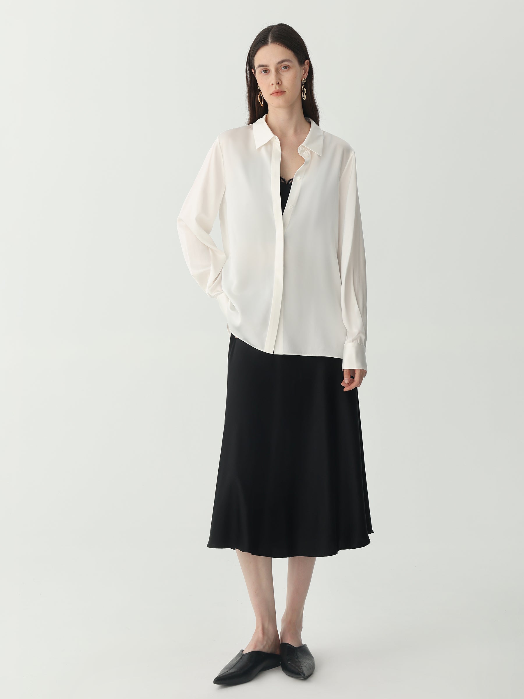 Washable Blouse in silk #color_Ivory White