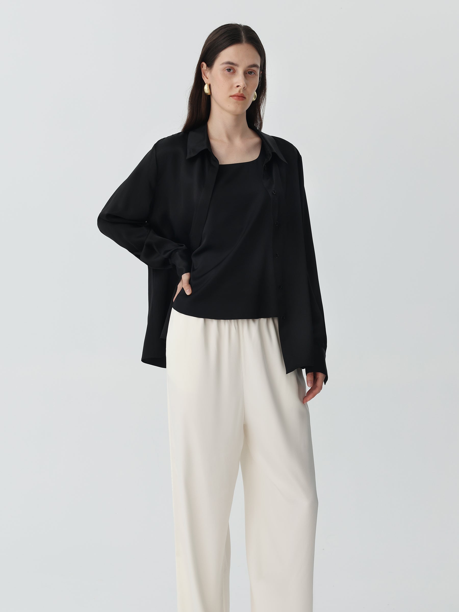 Washable Blouse in silk #color_Black