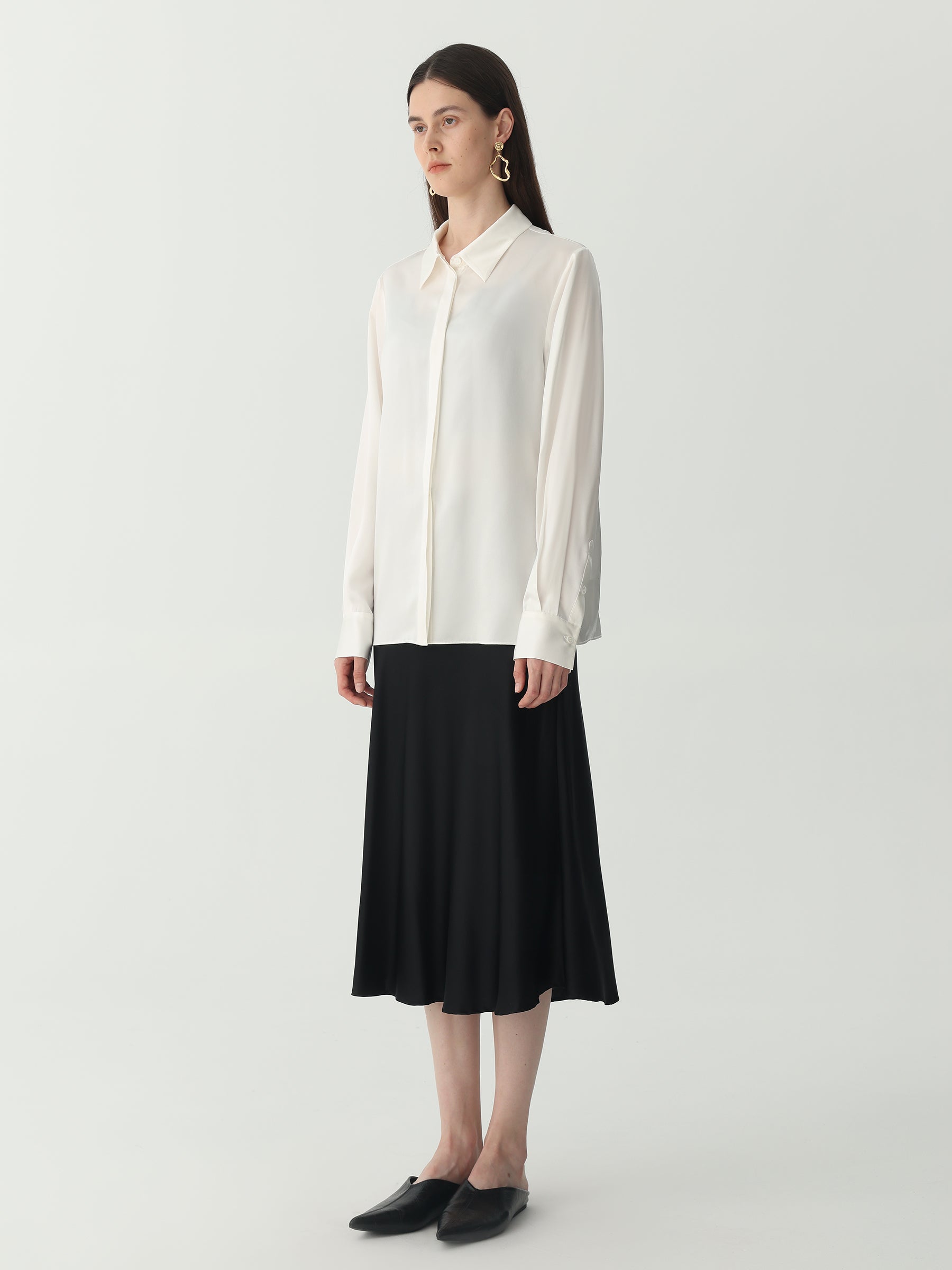 Washable Blouse in silk #color_Ivory White