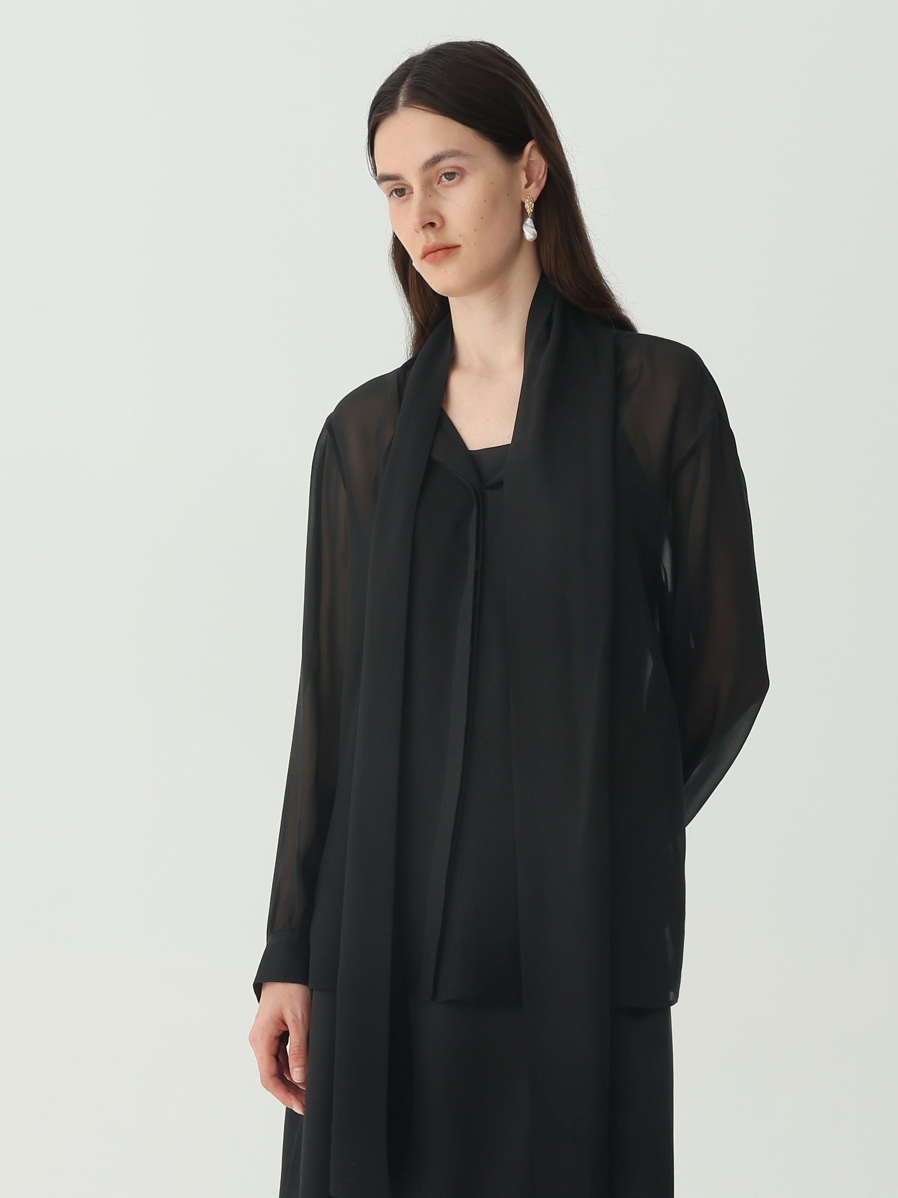 Tie Neck Blouse #color_Black