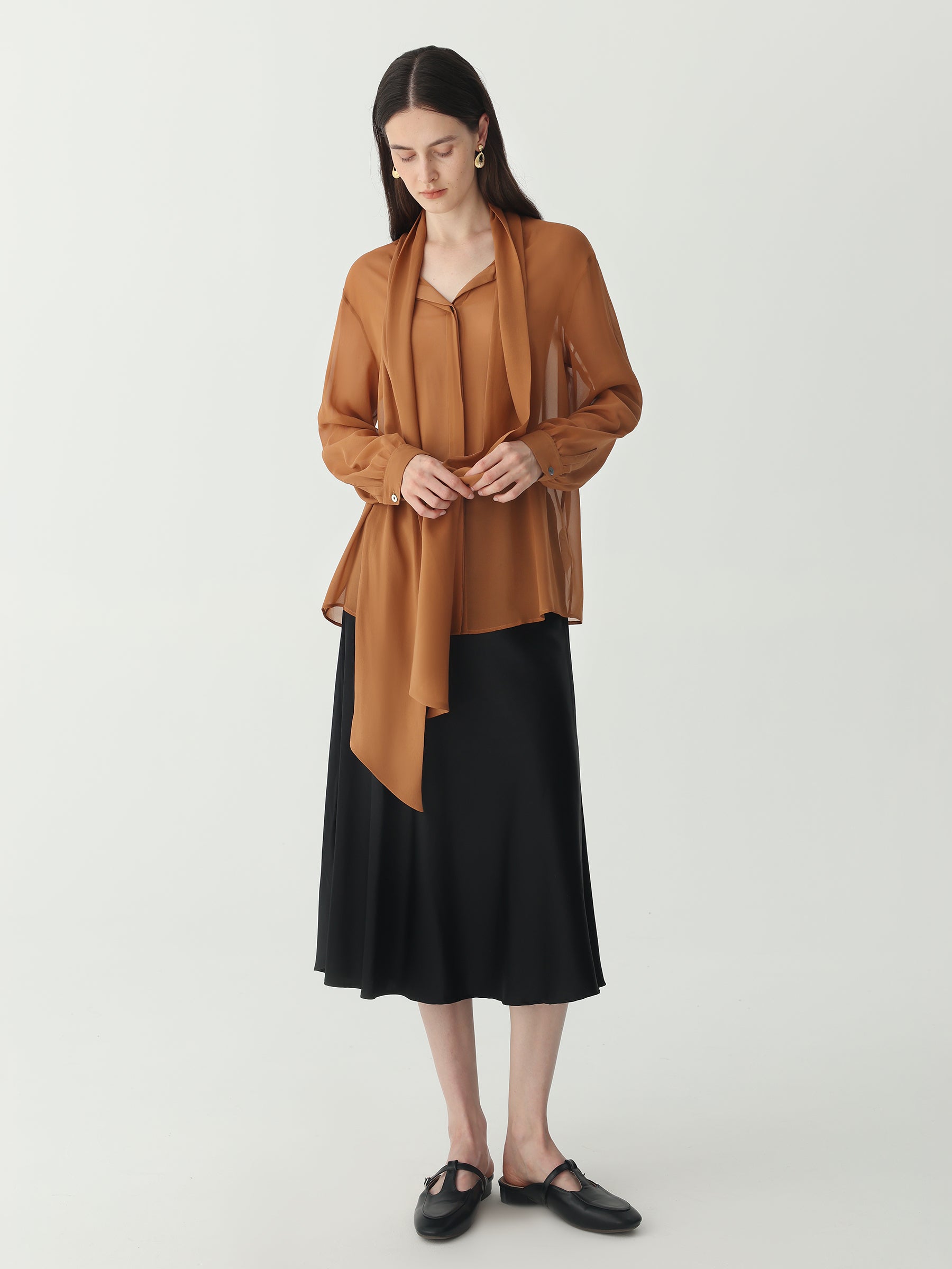 Tie Neck Blouse #color_Mud Gold