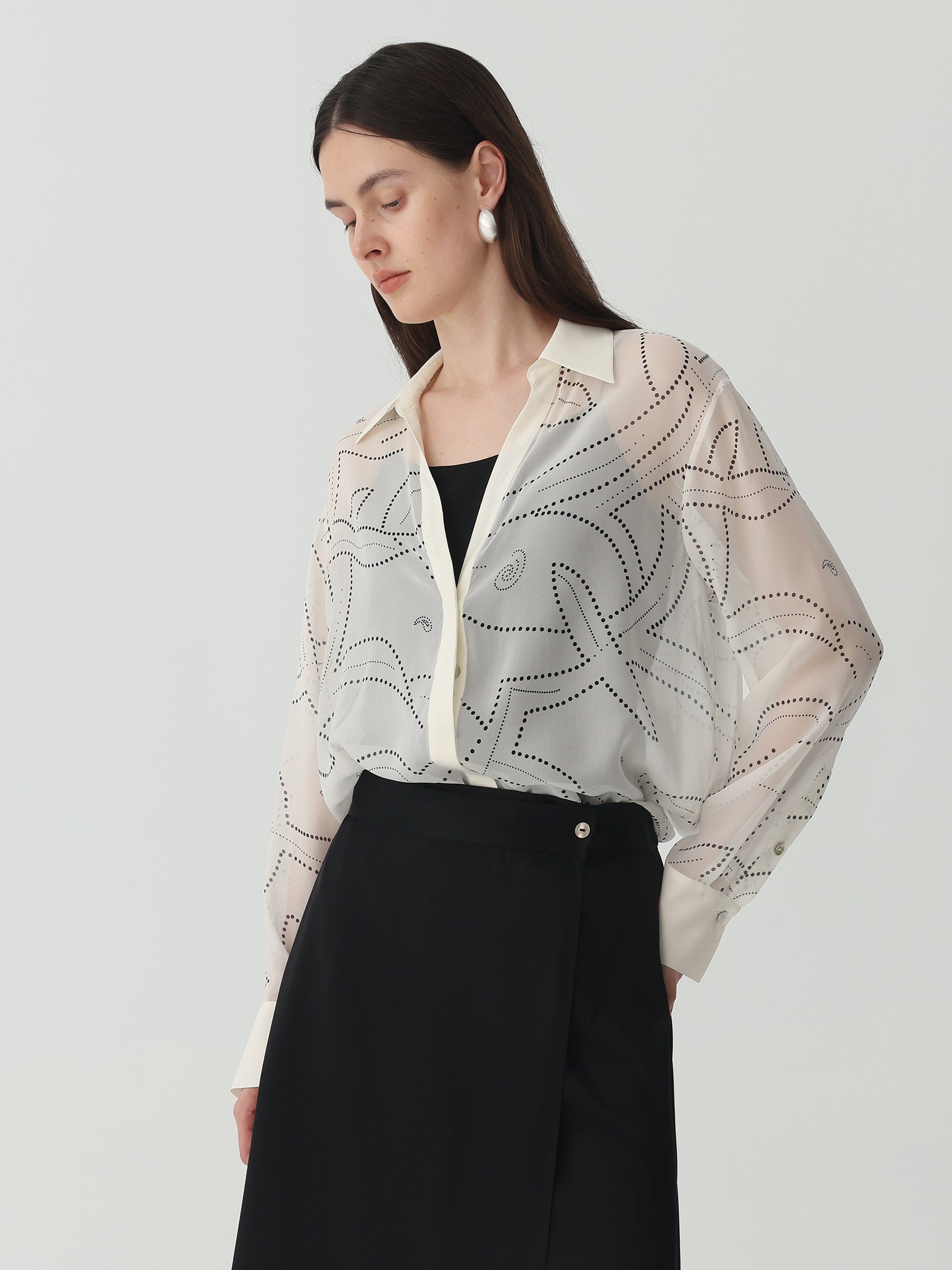 Polka Dots Shirt in Silk Georgette #color_Printed