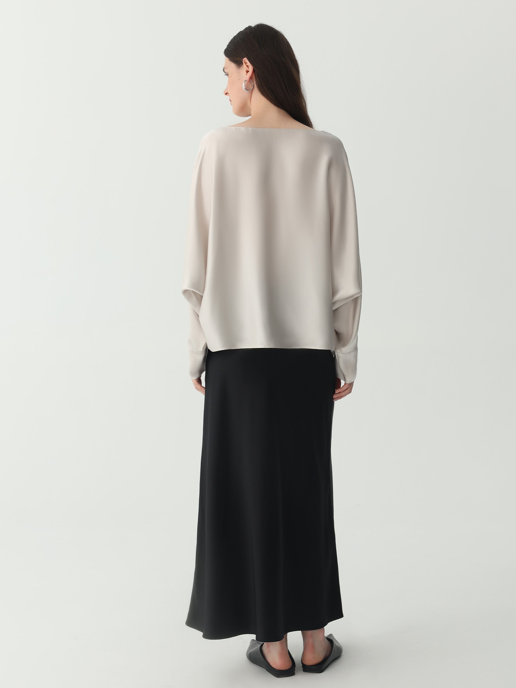 Ankle-length Midi Skirt in Silk #color_Black