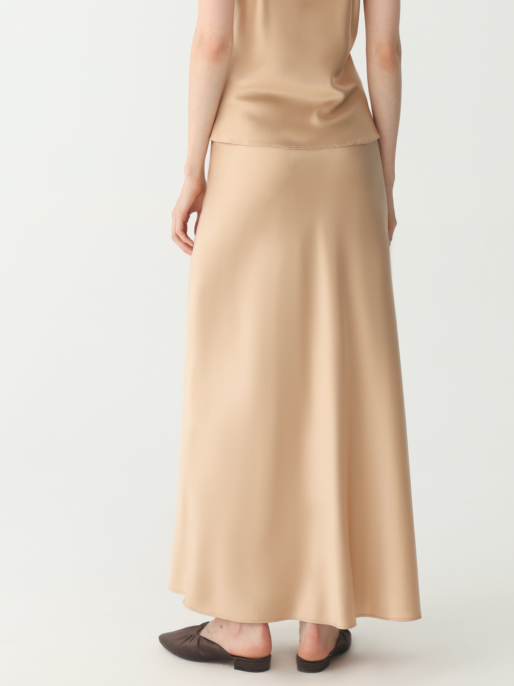 Ankle-length Midi Skirt in Silk #color_Light Gold