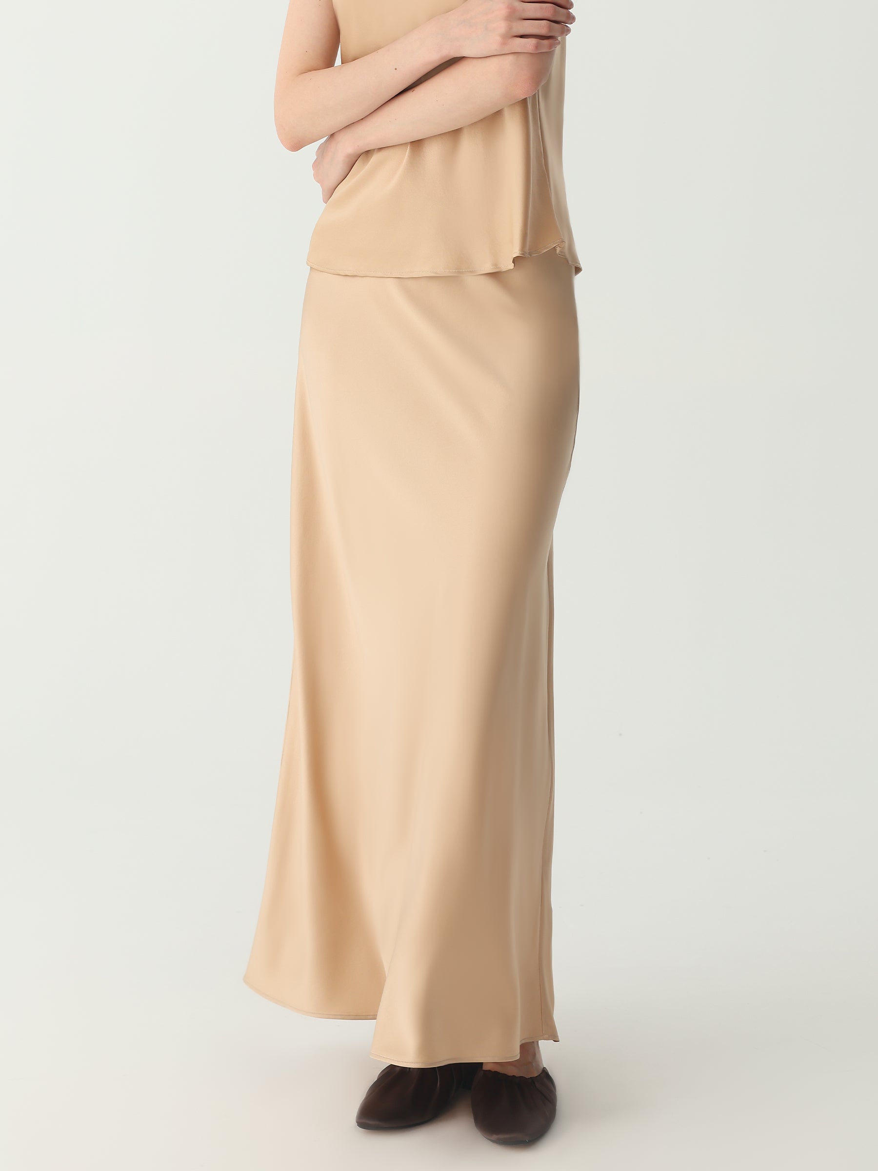 Ankle-length Midi Skirt in Silk #color_Light Gold