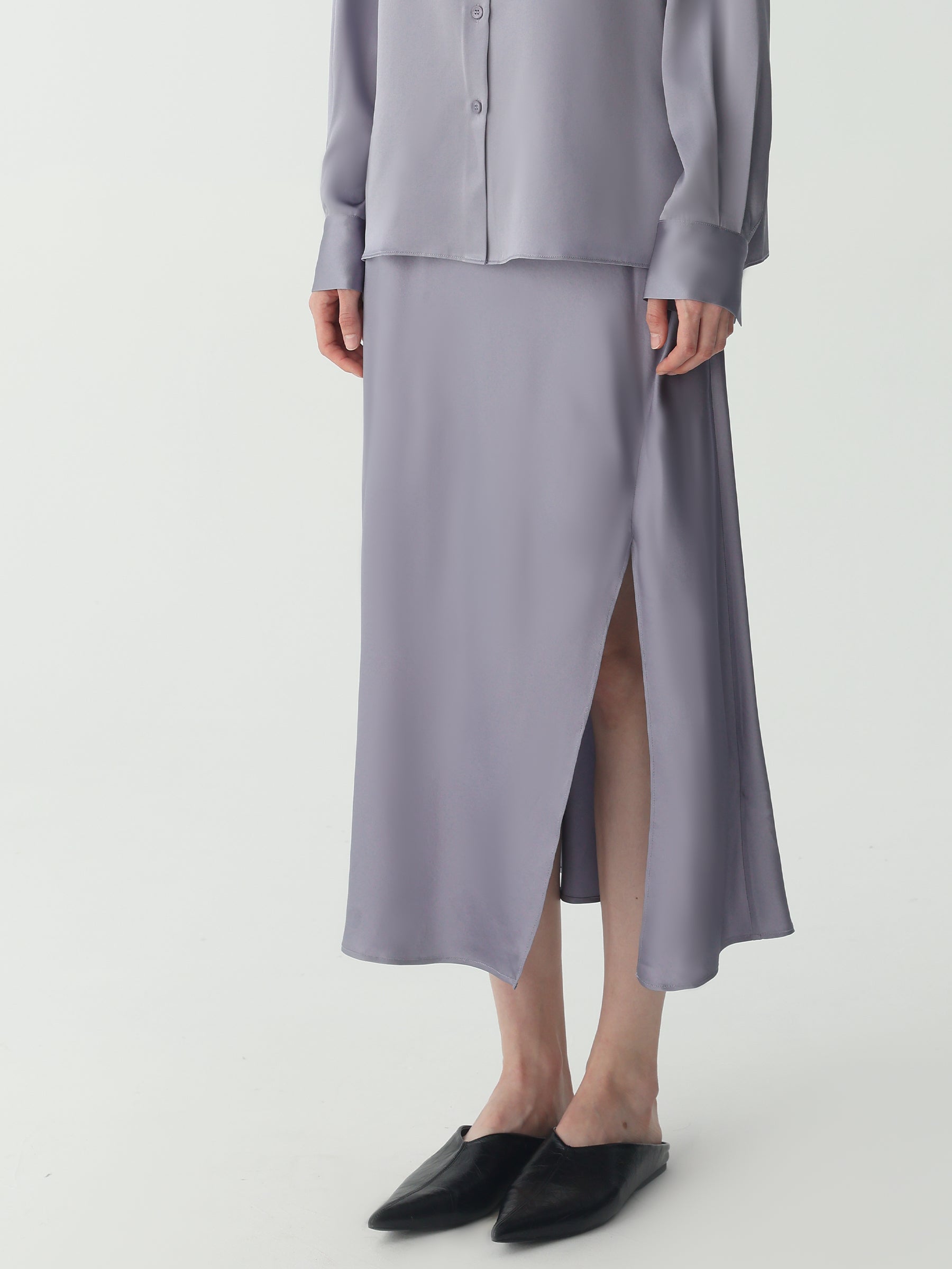 Side Split Midi Skirt #color_Indigo Gray 1